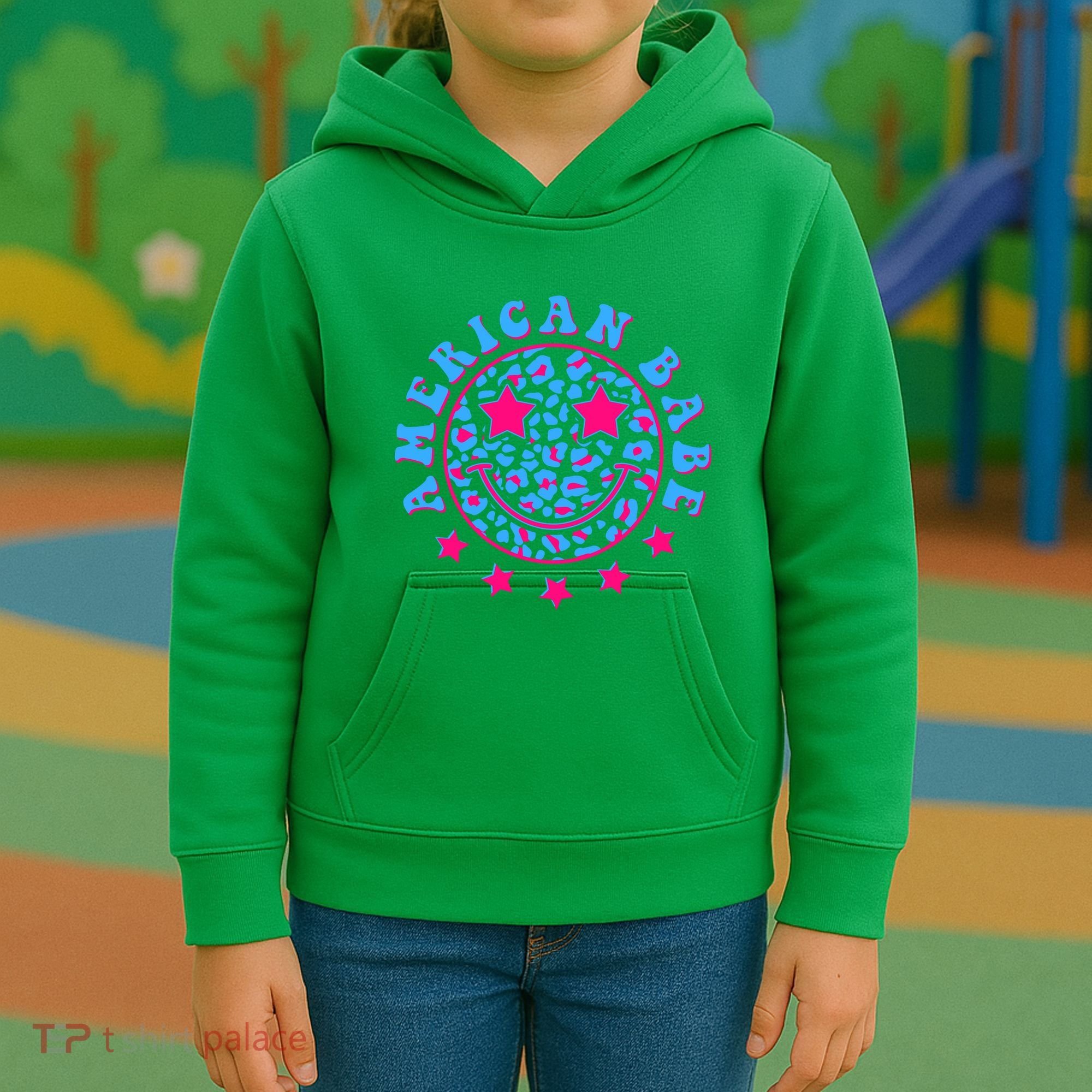 Cute Funny American Babe Leopard Print Smiley Emoji Kids Hoodie