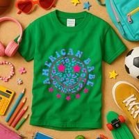 Cute Funny American Babe Leopard Print Smiley Emoji Kids T-Shirt thumb 3