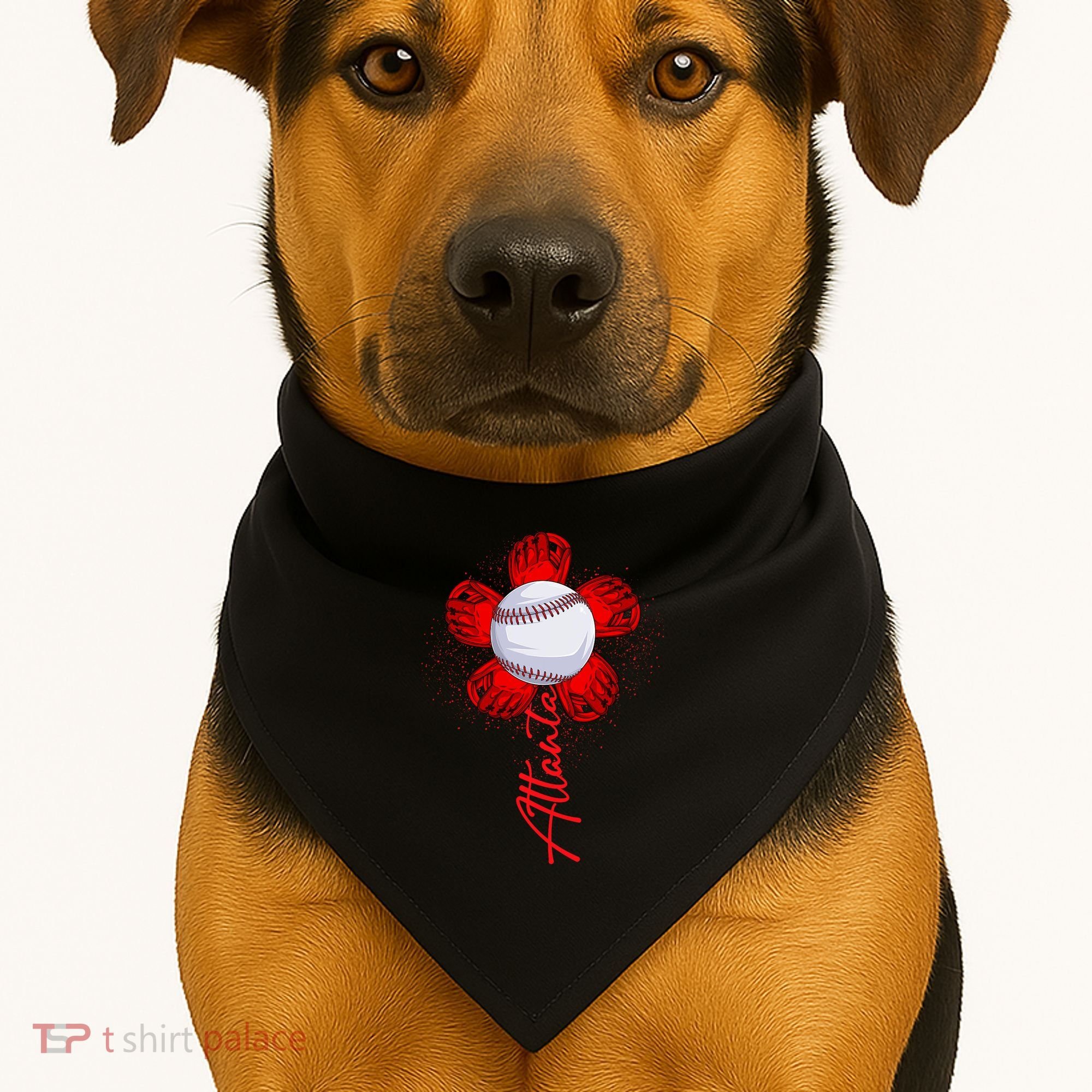Cute Flower Atlanta Retro Baseball Lover Game Day USA-Made Doggie Bandana