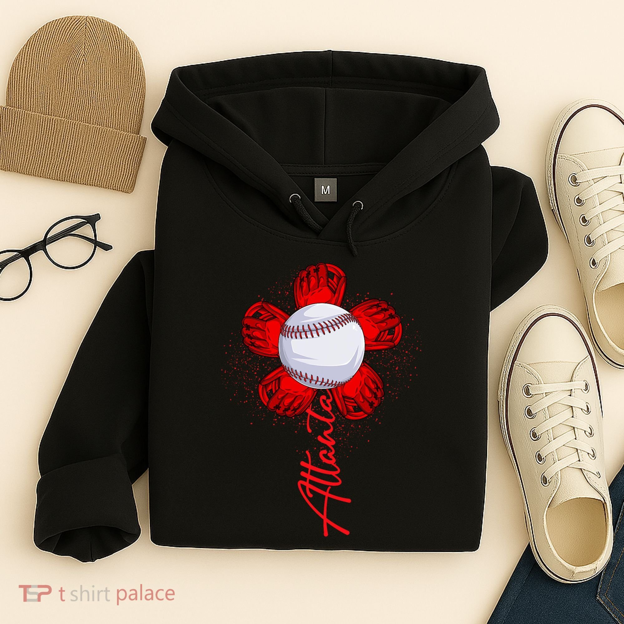 Cute Flower Atlanta Retro Baseball Lover Game Day Hoodie
