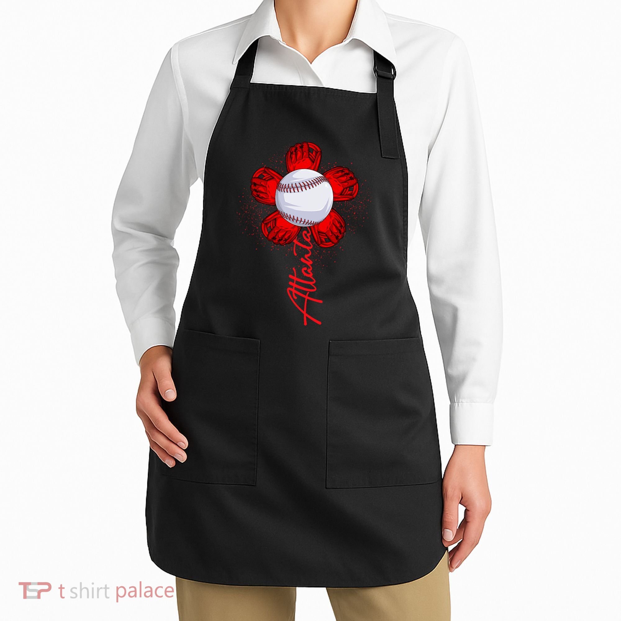 Cute Flower Atlanta Retro Baseball Lover Game Day Apron