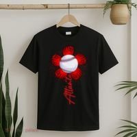 Cute Flower Atlanta Retro Baseball Lover Game Day T-Shirt thumb 2