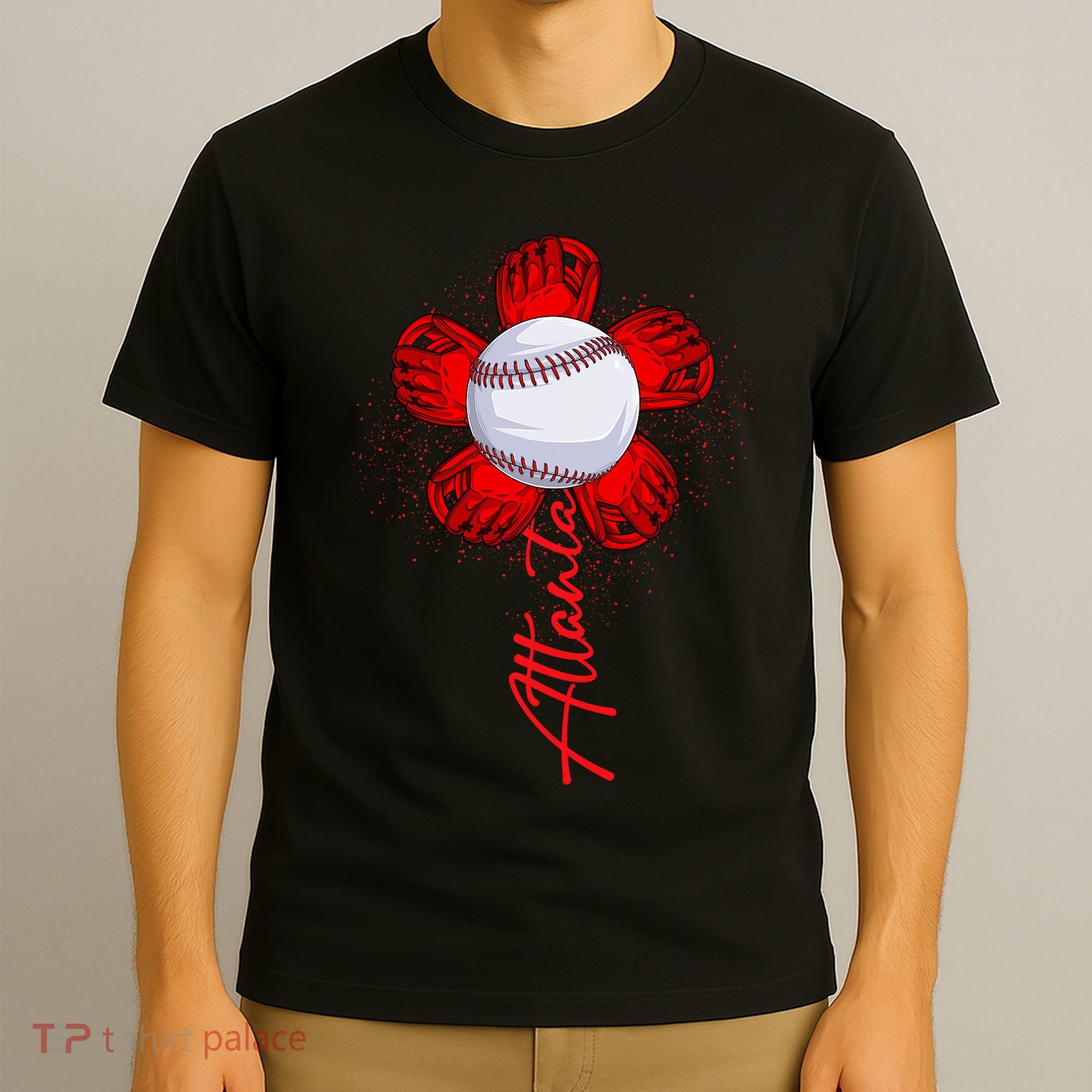 Cute Flower Atlanta Retro Baseball Lover Game Day T-Shirt