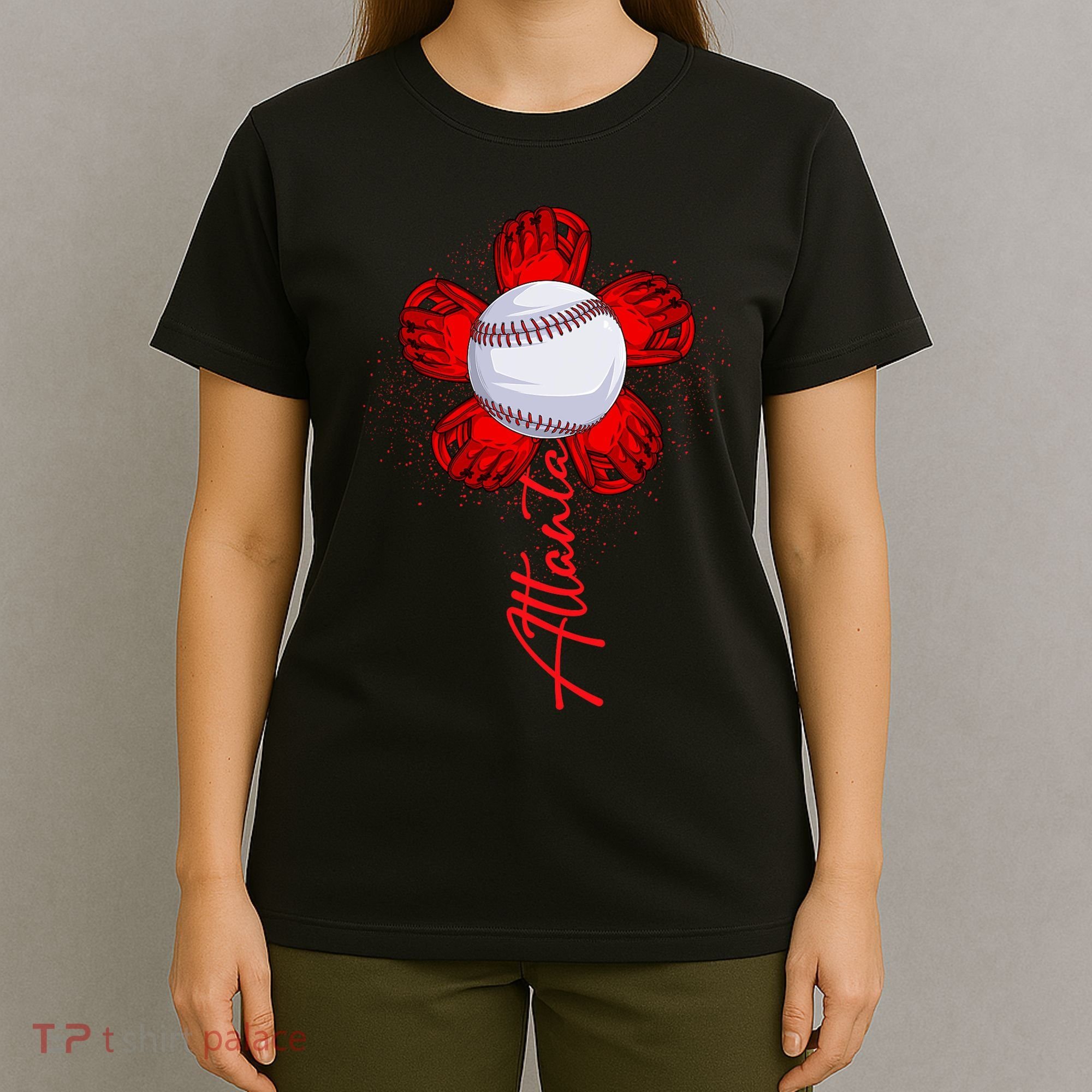 Cute Flower Atlanta Retro Baseball Lover Game Day T-Shirt