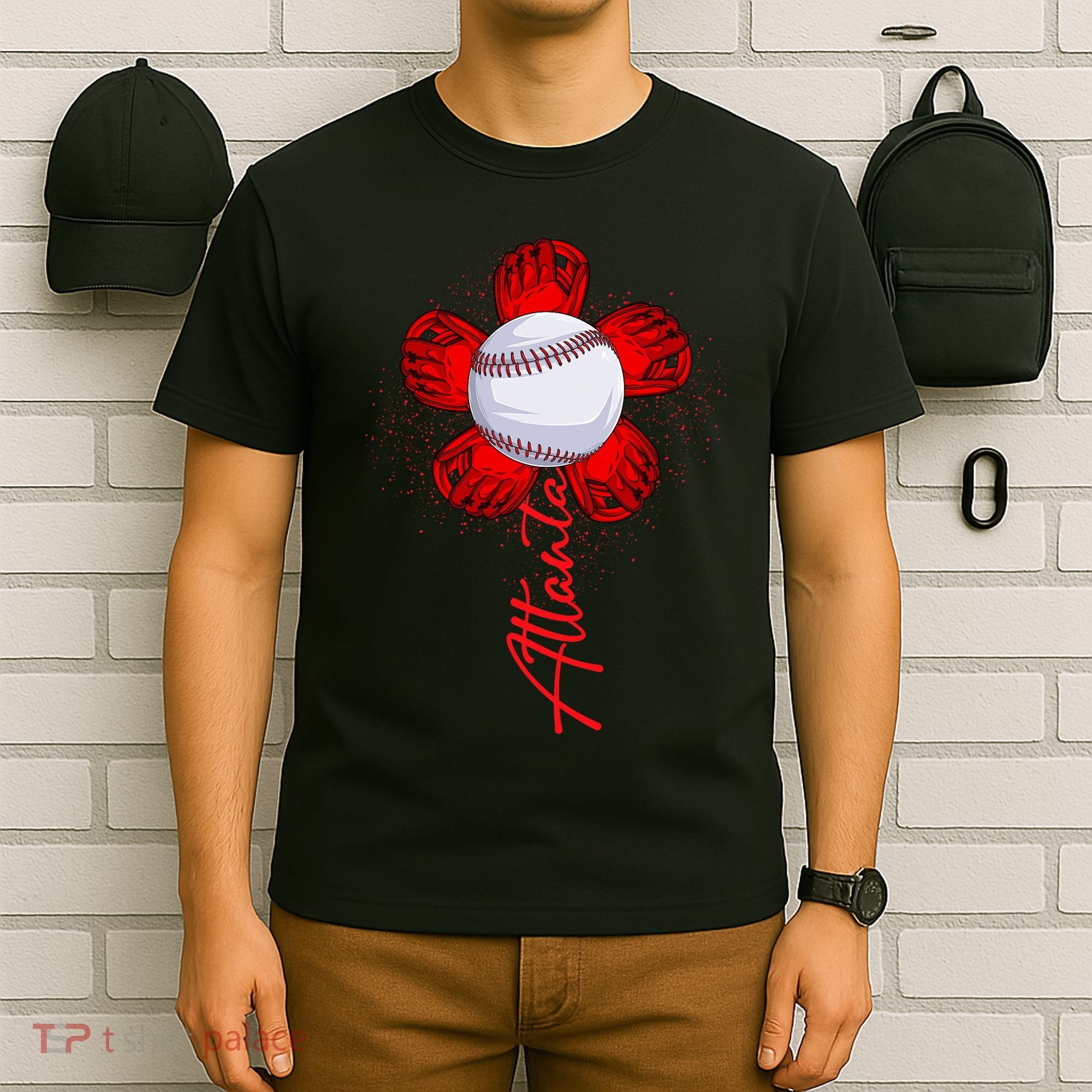 Cute Flower Atlanta Retro Baseball Lover Game Day T-Shirt