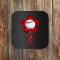 Cute Flower Atlanta Retro Baseball Lover Game Day Coaster thumb 0