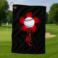 Cute Flower Atlanta Retro Baseball Lover Game Day Golf Towel thumb 1