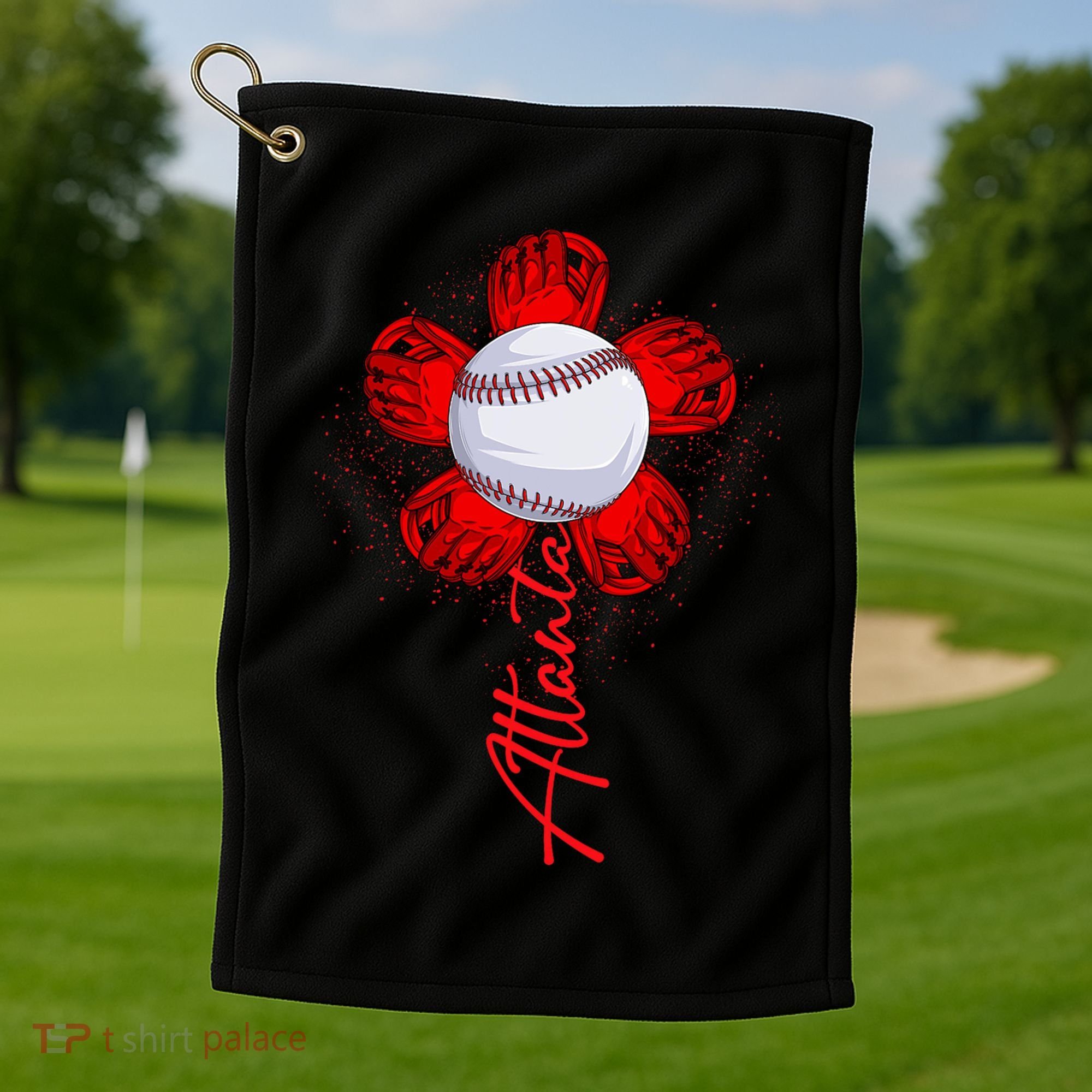 Cute Flower Atlanta Retro Baseball Lover Game Day Golf Towel