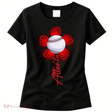 Cute Flower Atlanta Retro Baseball Lover Game Day Women's T-Shirt