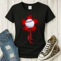 Cute Flower Atlanta Retro Baseball Lover Game Day Women's T-Shirt thumb 3