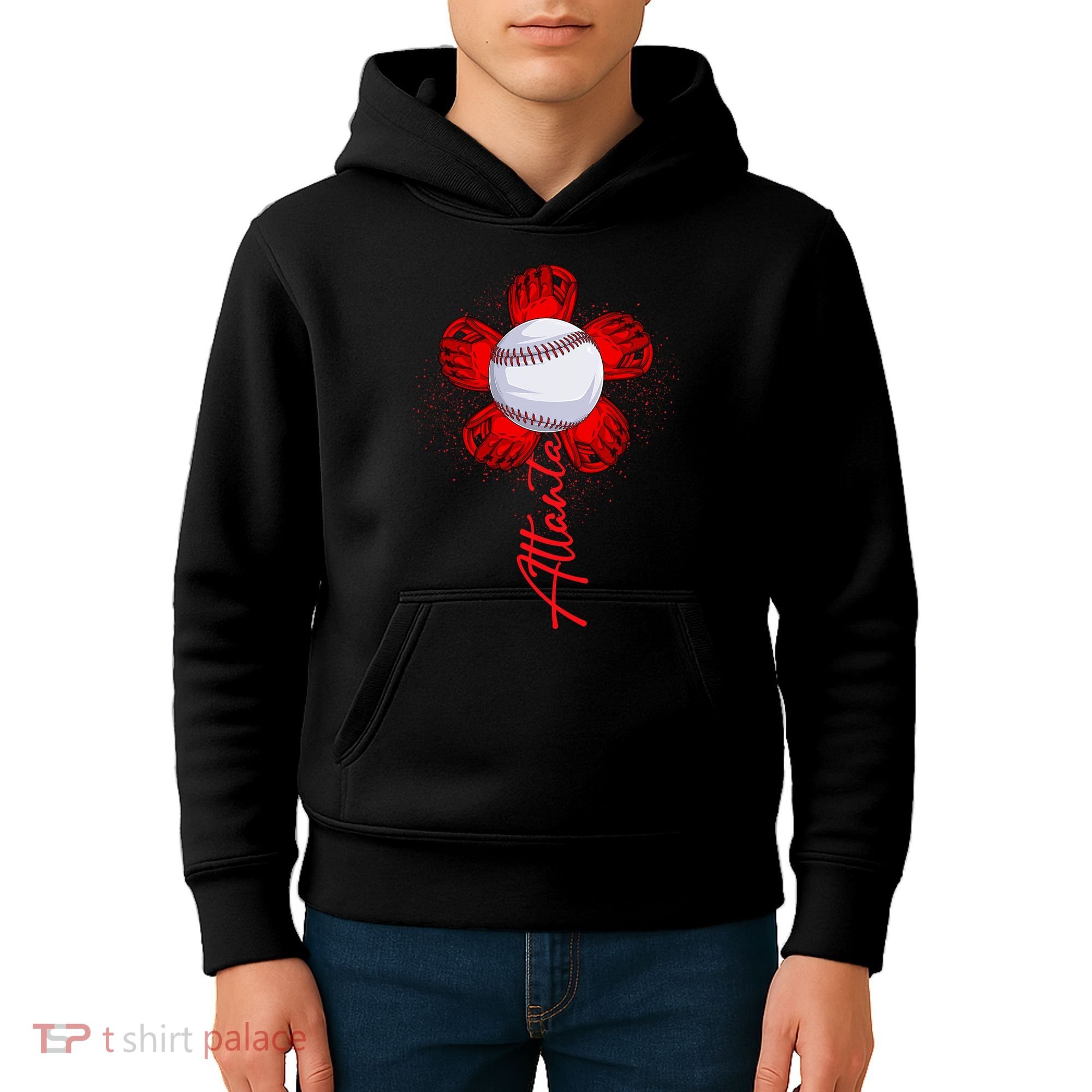 Cute Flower Atlanta Retro Baseball Lover Game Day Kids Hoodie