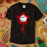 Cute Flower Atlanta Retro Baseball Lover Game Day Kids T-Shirt thumb 3