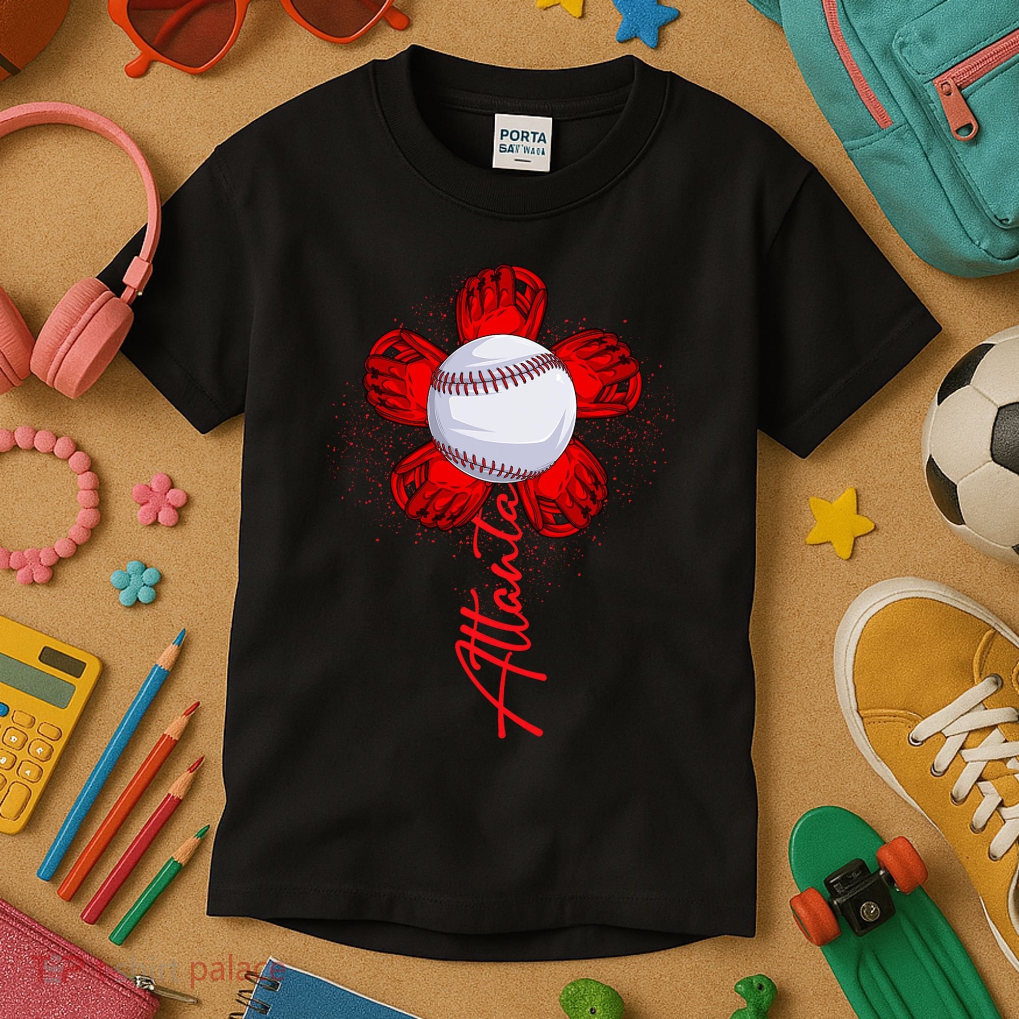 Cute Flower Atlanta Retro Baseball Lover Game Day Kids T-Shirt