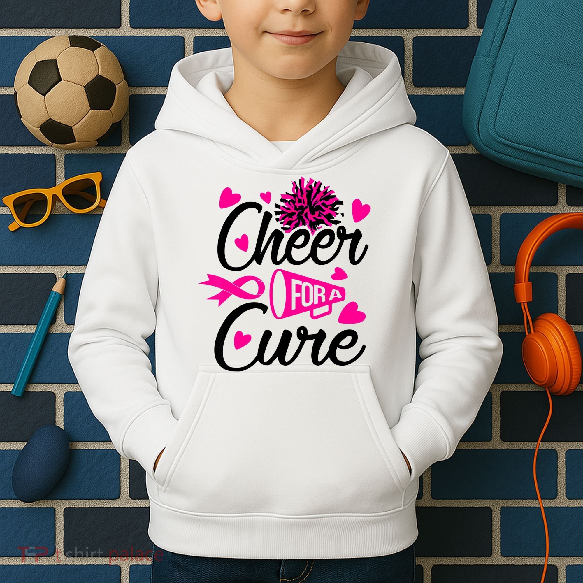 Cheer For A Cure Breast Cancer Awareness Kids Hoodie