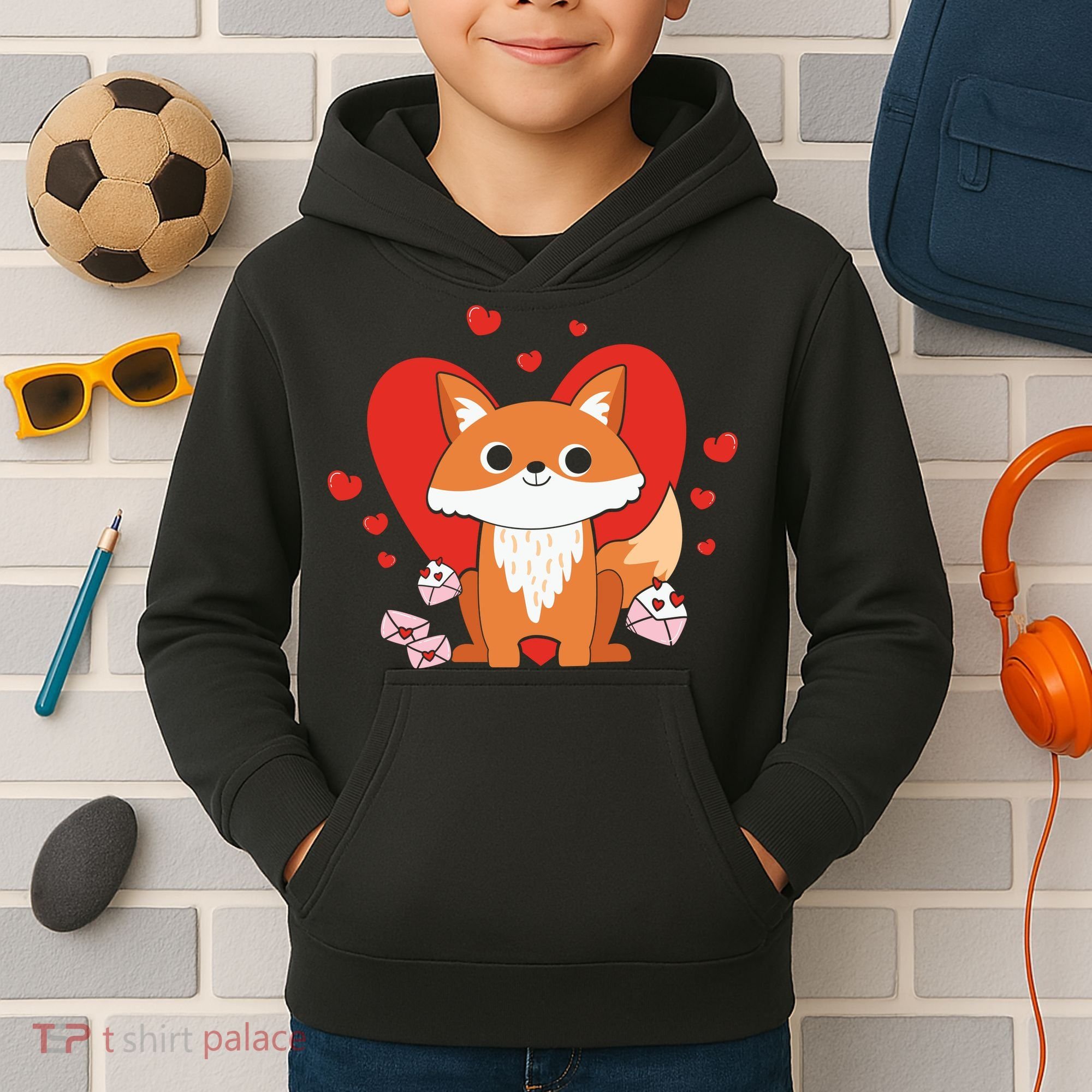 Cute Fox Animal Valentine Gift For Valentine Day Kids Hoodie