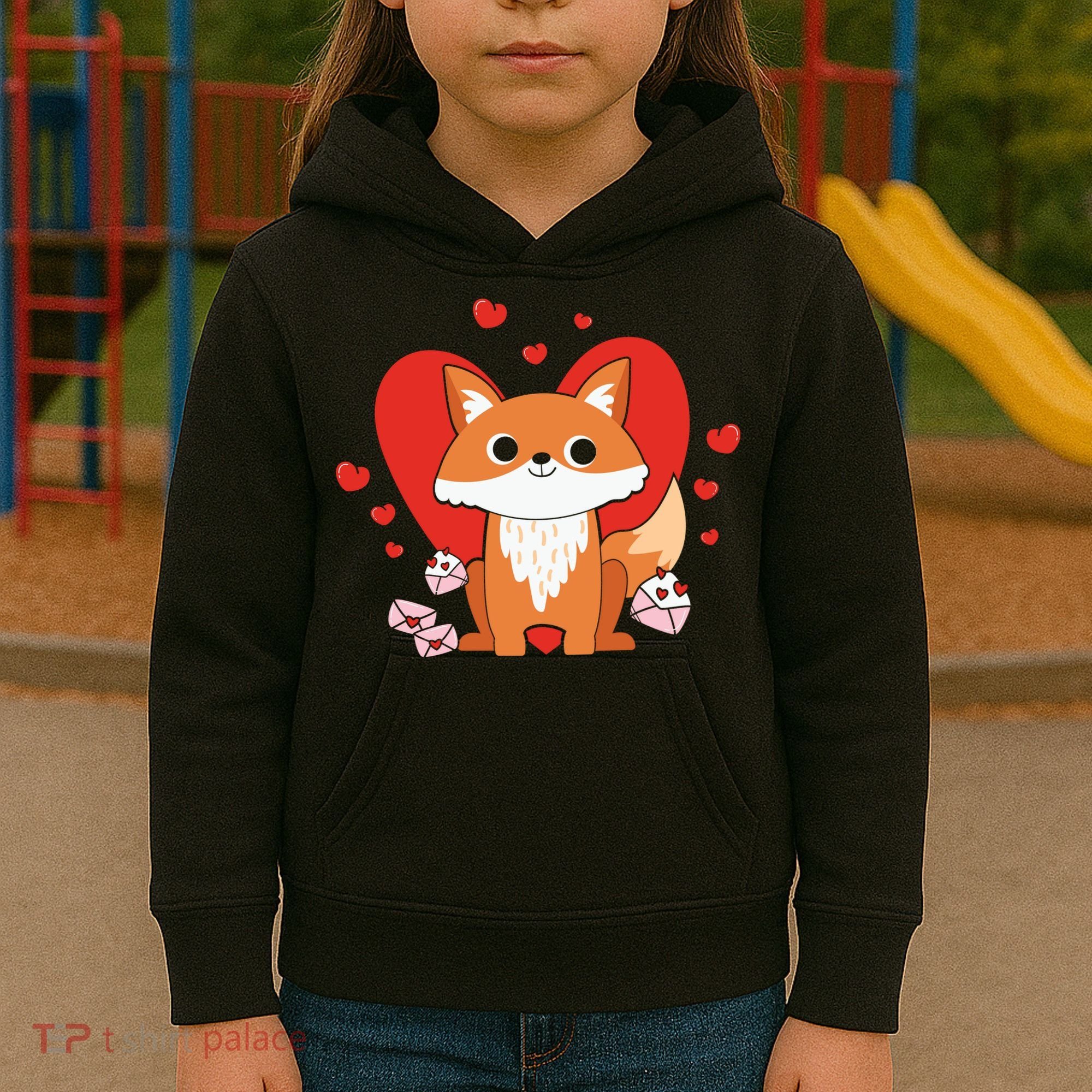 Cute Fox Animal Valentine Gift For Valentine Day Kids Hoodie