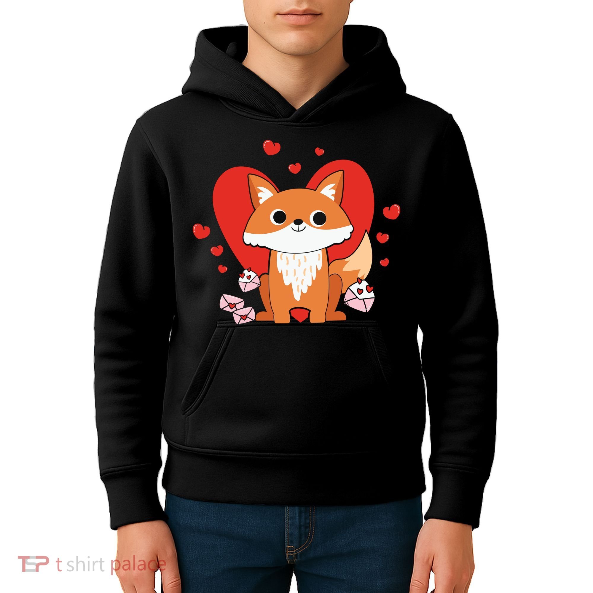 Cute Fox Animal Valentine Gift For Valentine Day Kids Hoodie