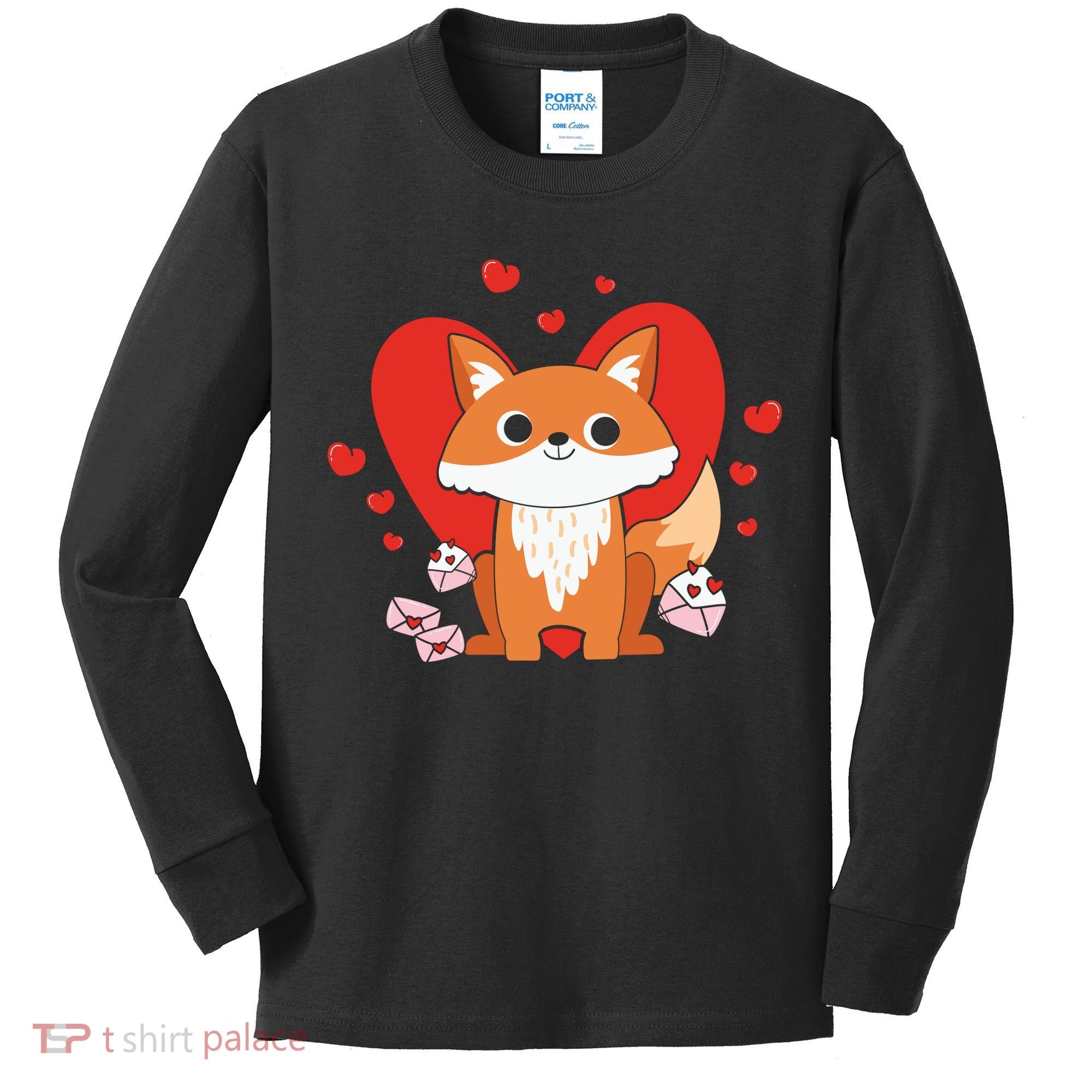 Cute Fox Animal Valentine Gift For Valentine Day Kids Long Sleeve Shirt