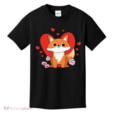 Cute Fox Animal Valentine Gift For Valentine Day Kids T-Shirt
