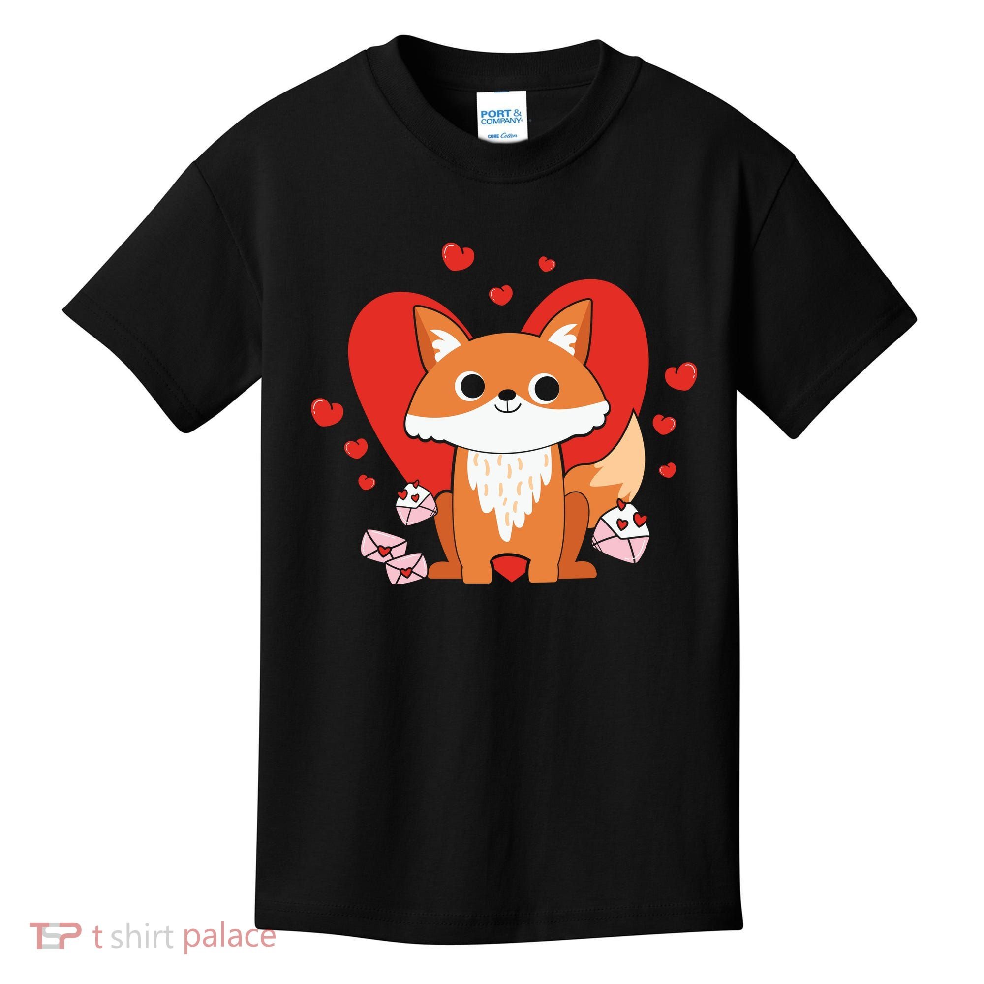 Cute Fox Animal Valentine Gift For Valentine Day Kids T-Shirt