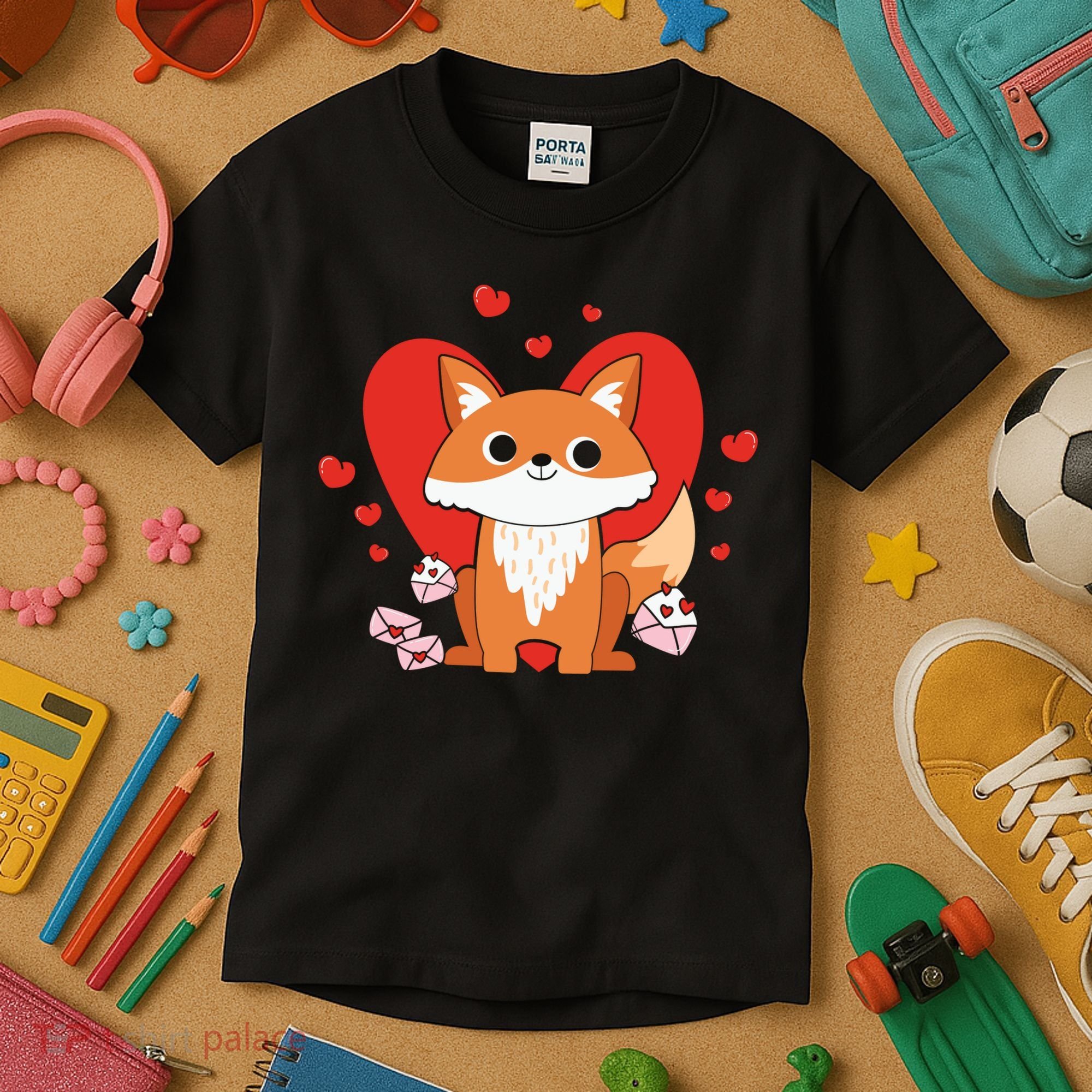Cute Fox Animal Valentine Gift For Valentine Day Kids T-Shirt