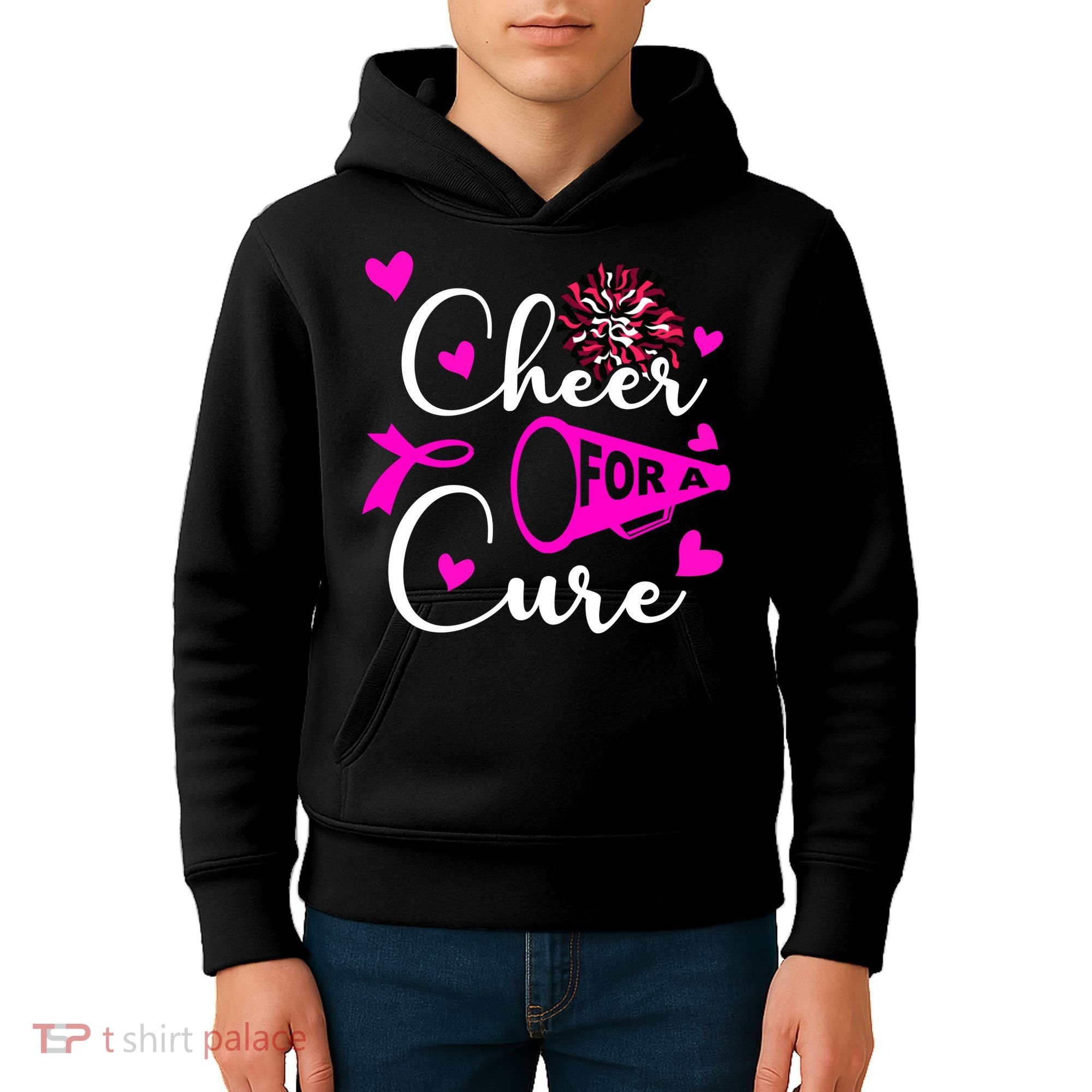 Cheer For A Cure Breast Cancer Awareness Kids Hoodie