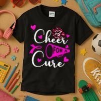 Cheer For A Cure Breast Cancer Awareness Kids T-Shirt thumb 3