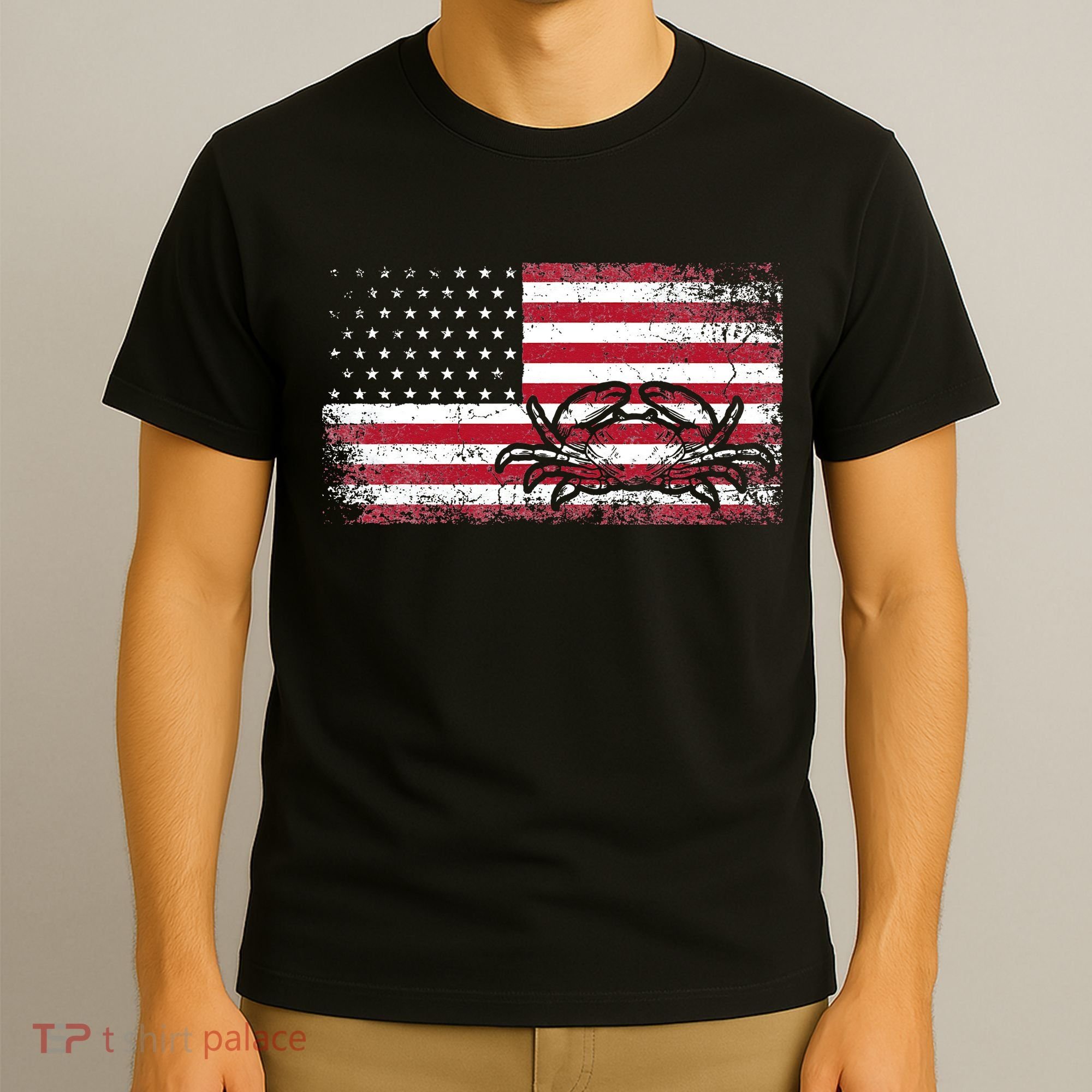 Crab Fisherman American Flag 4th of July Crabbing T-Shirt