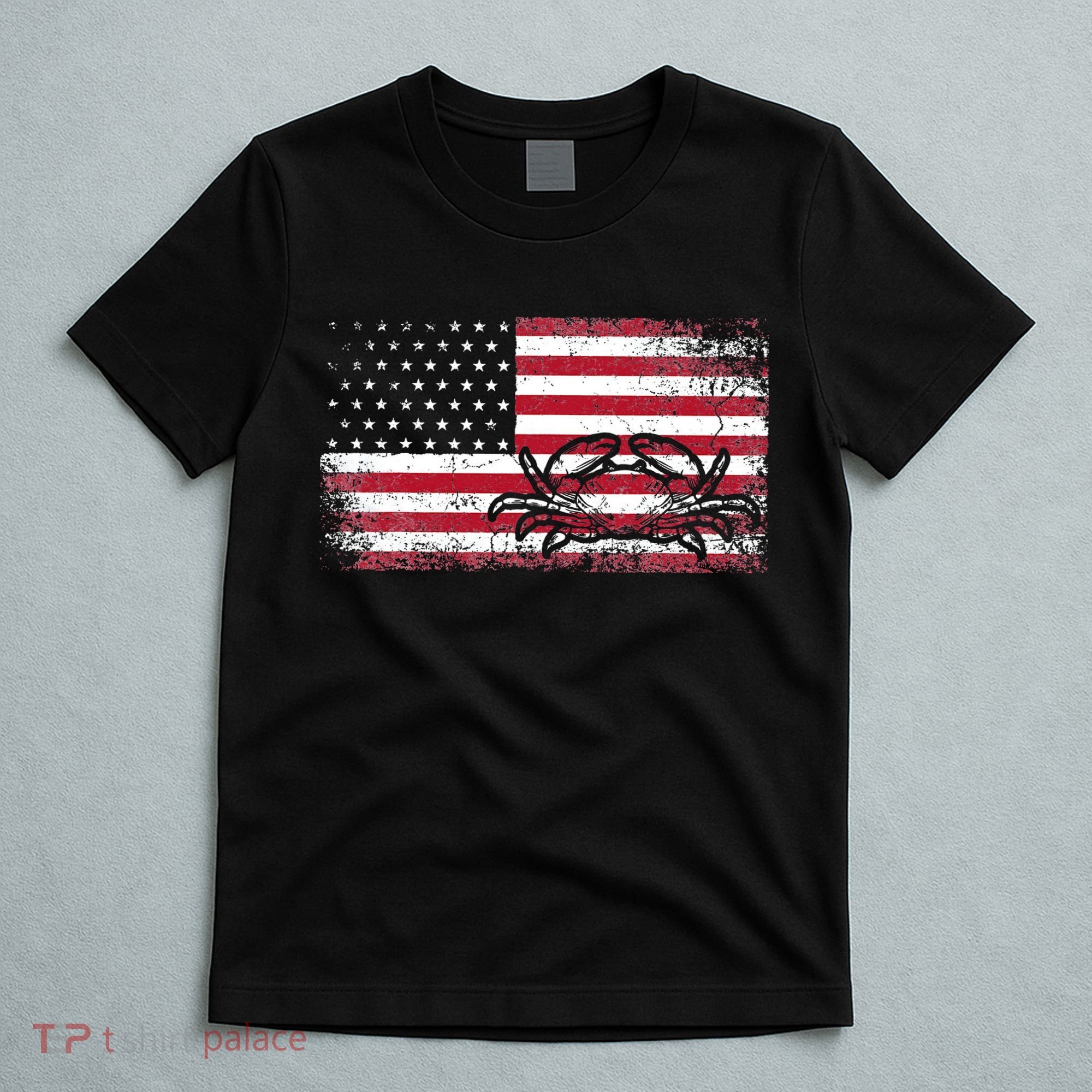 Crab Fisherman American Flag 4th of July Crabbing T-Shirt