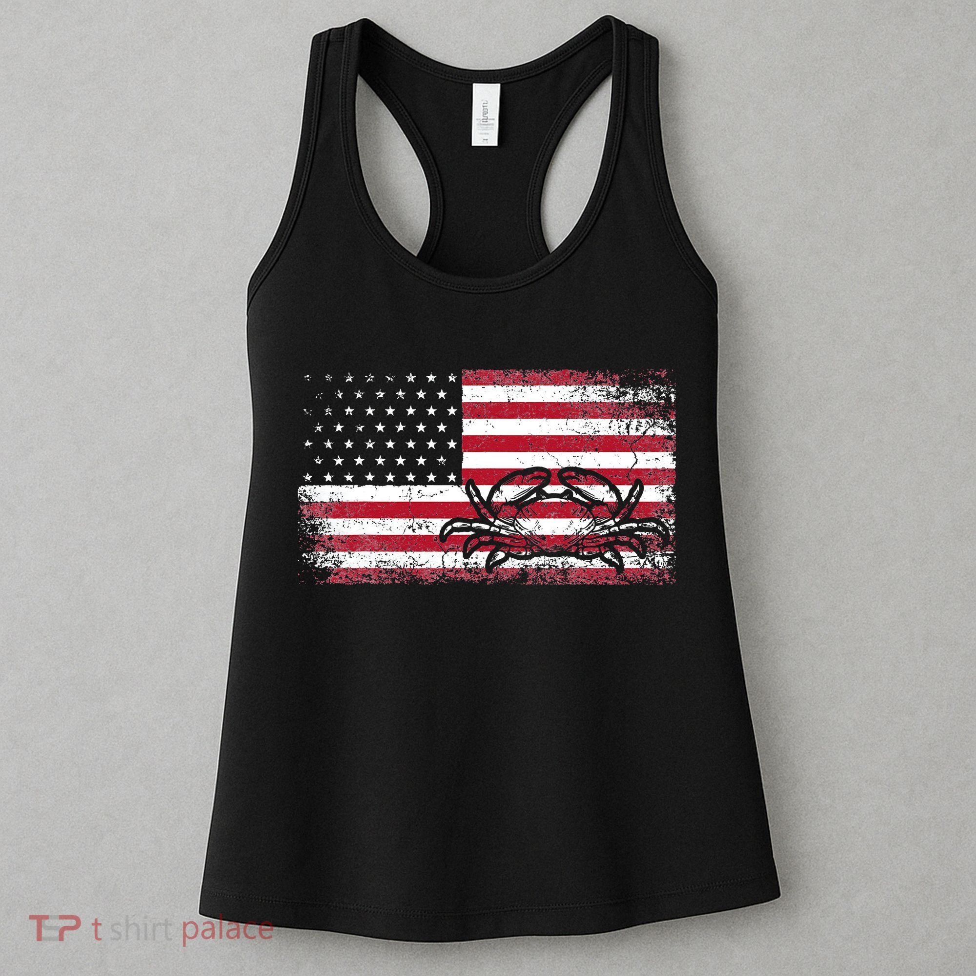 Crab Fisherman American Flag 4th of July Crabbing Women's Tank Top