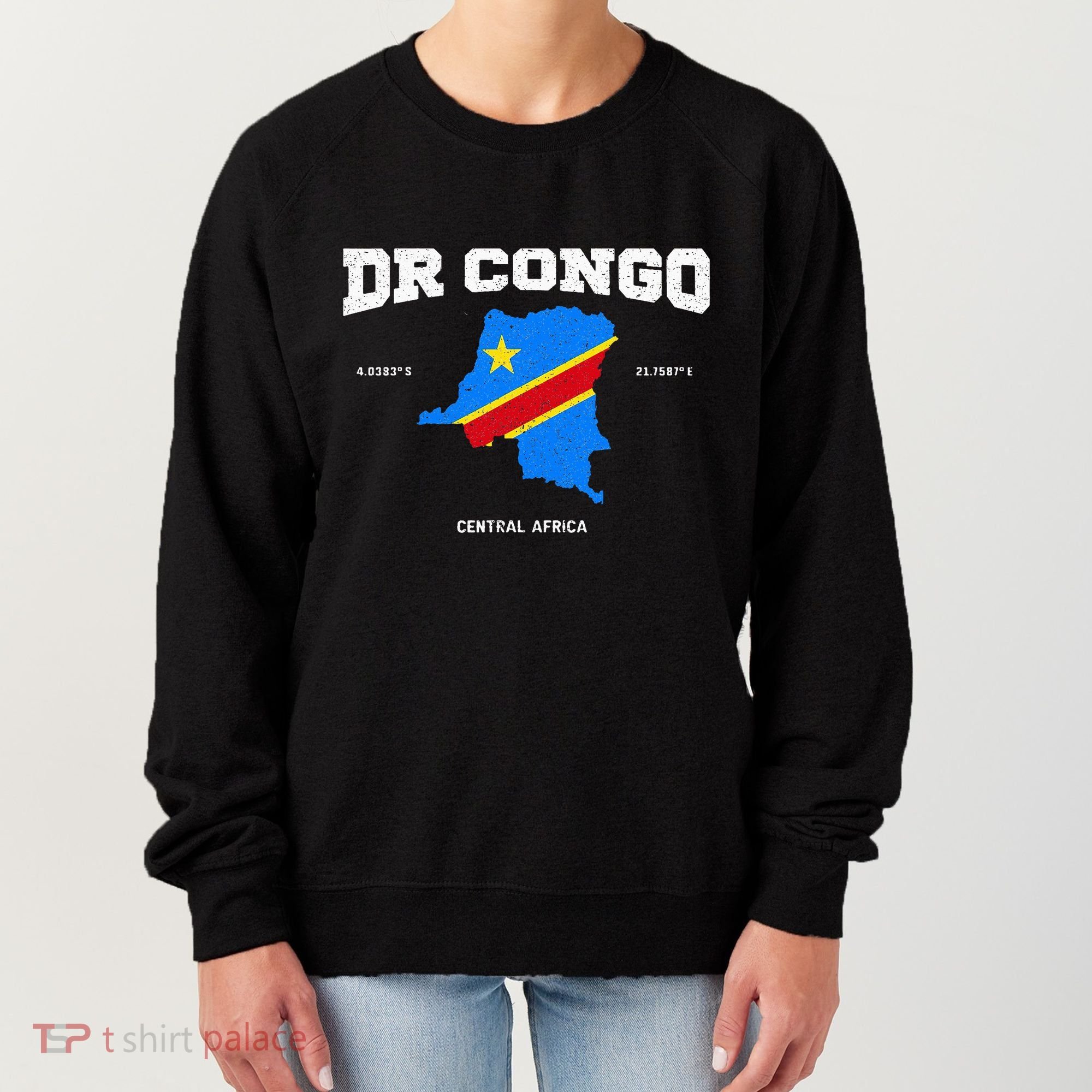 Congolese Flag And Map Dr. Congo Coordinates Women's Sweatshirt