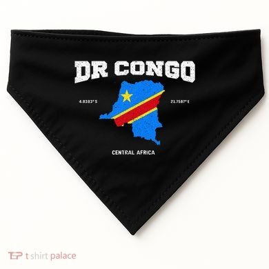 Congolese Flag And Map Dr. Congo Coordinates USA-Made Doggie Bandana