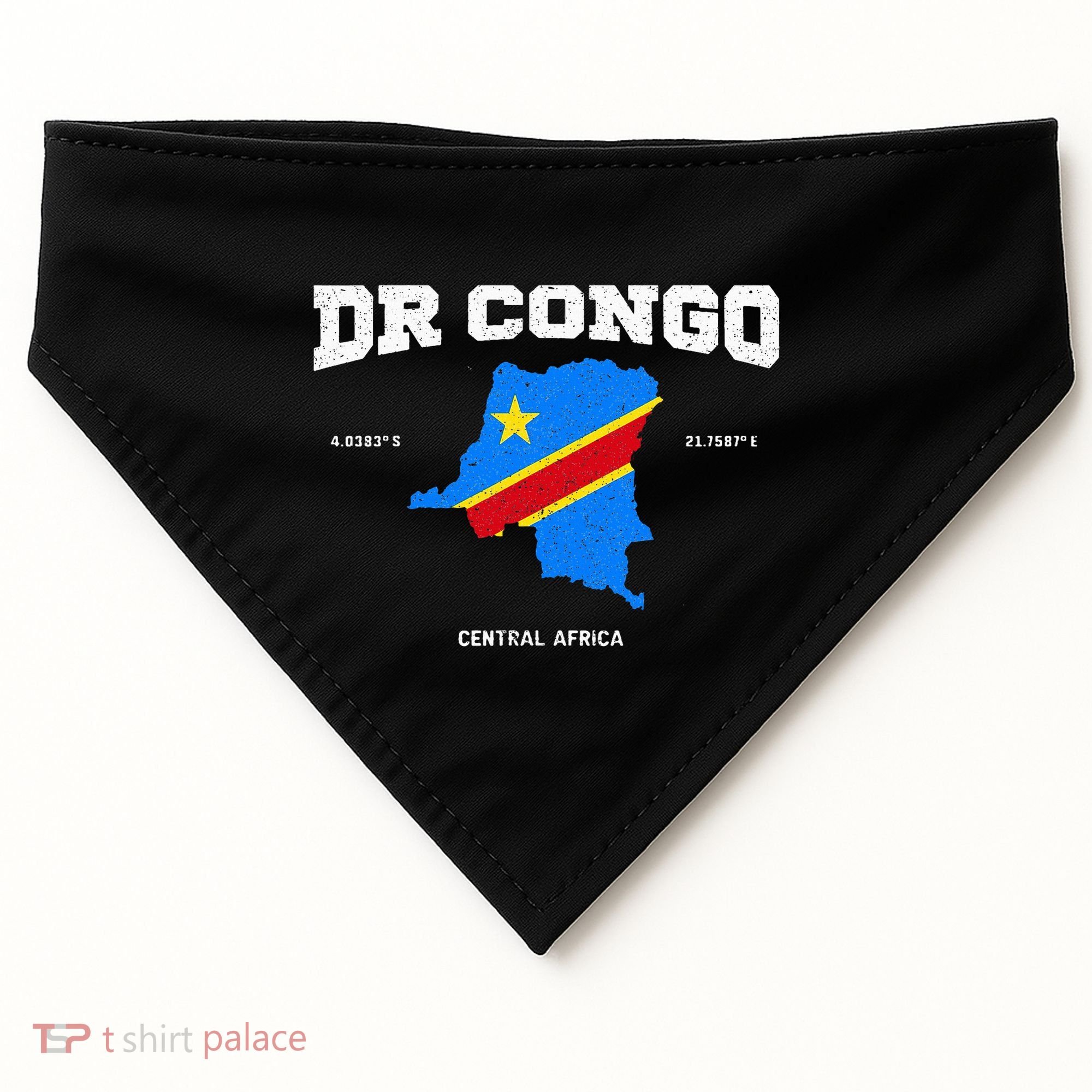 Congolese Flag And Map Dr. Congo Coordinates USA-Made Doggie Bandana
