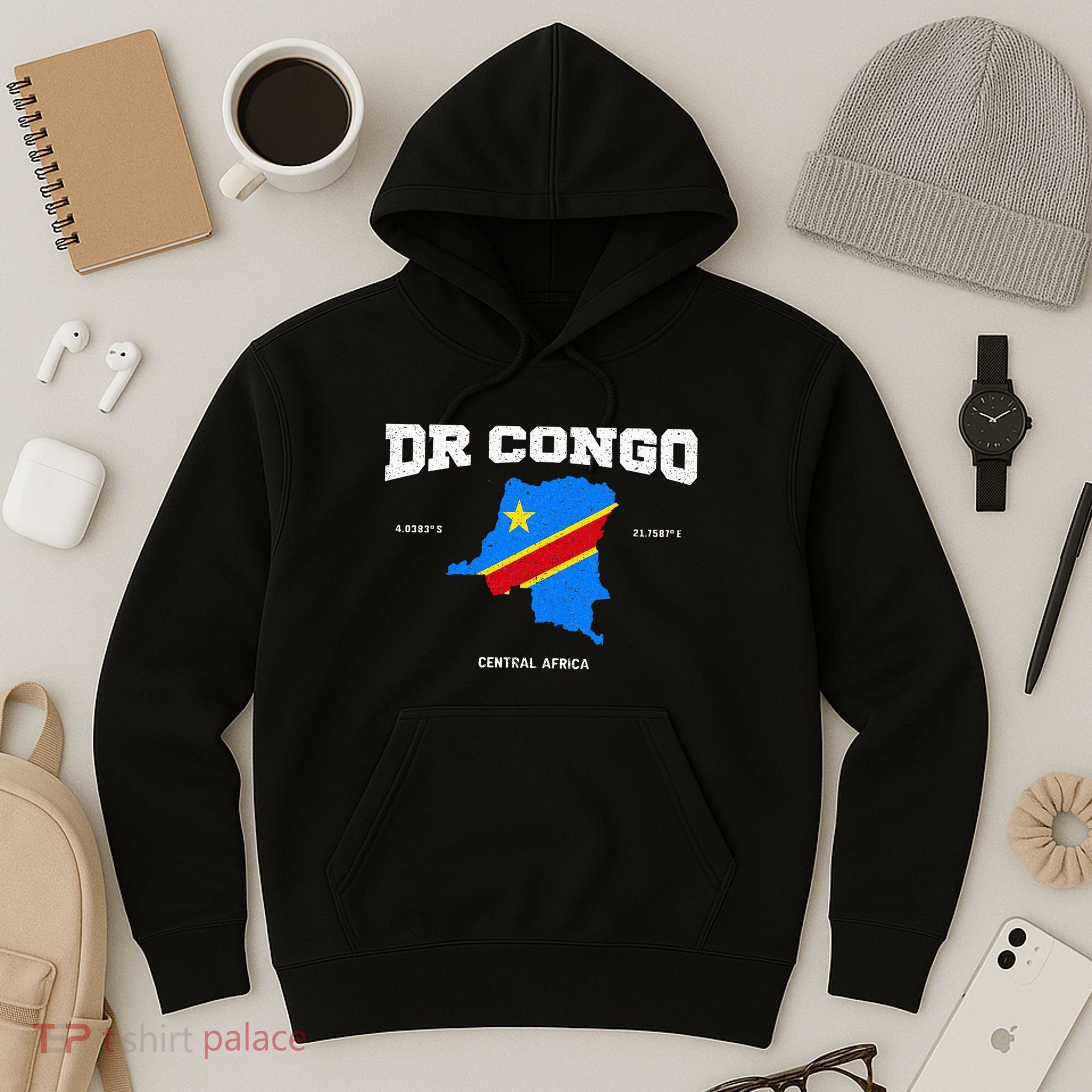 Congolese Flag And Map Dr. Congo Coordinates Hoodie