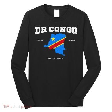 Congolese Flag And Map Dr. Congo Coordinates Long Sleeve Shirt