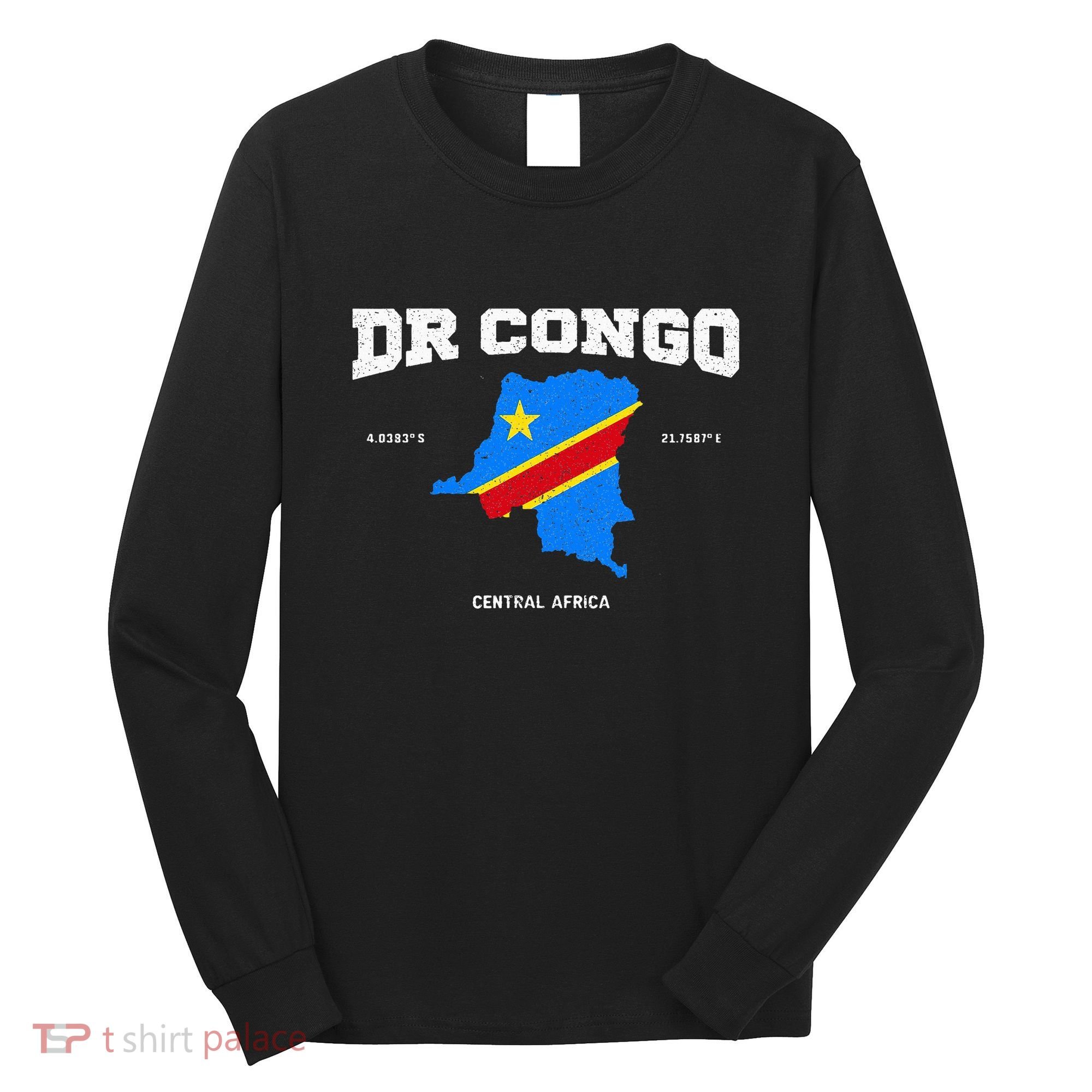 Congolese Flag And Map Dr. Congo Coordinates Long Sleeve Shirt