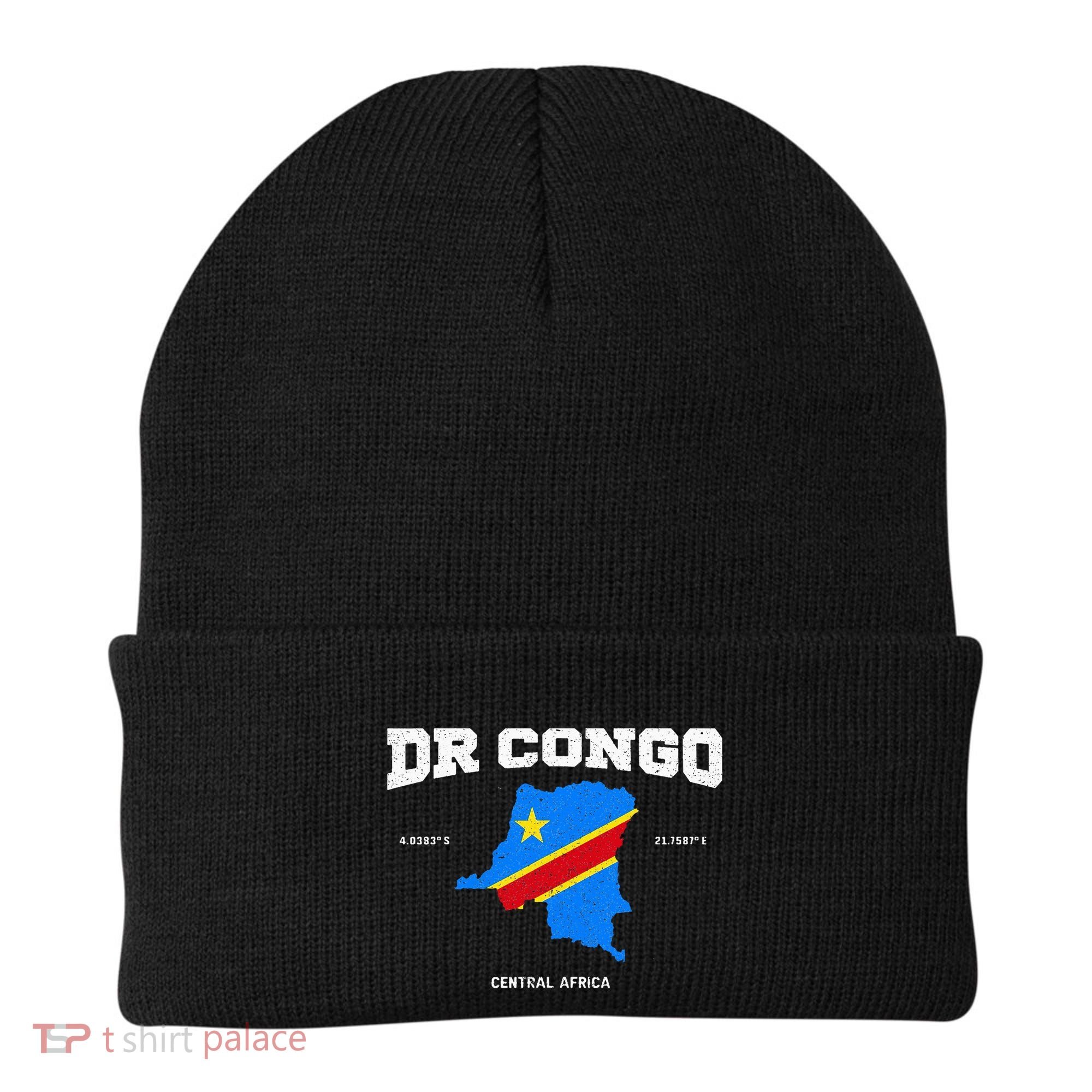 Congolese Flag And Map Dr. Congo Coordinates Beanie