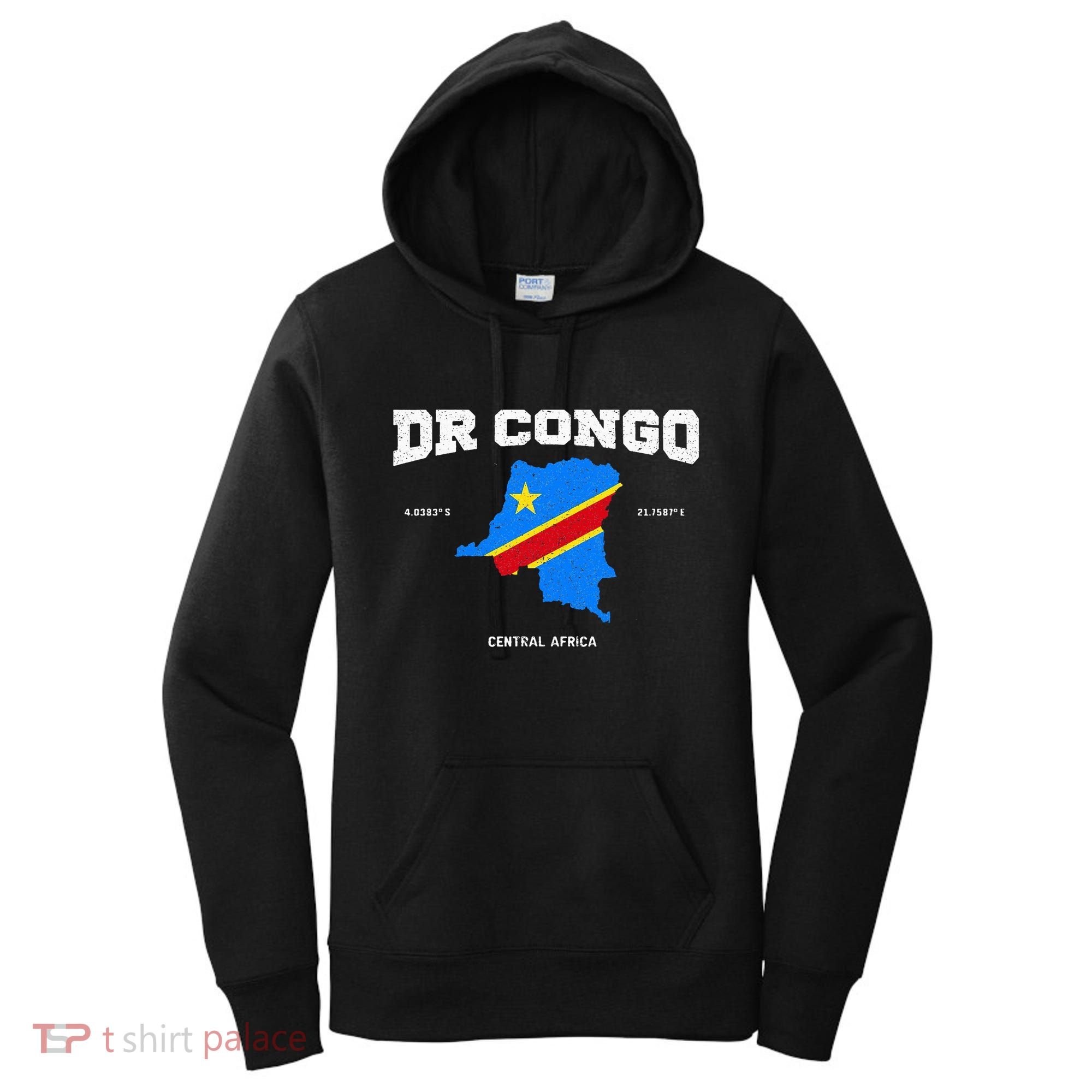Congolese Flag And Map Dr. Congo Coordinates Women's Hoodie