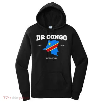 Congolese Flag And Map Dr. Congo Coordinates Women's Hoodie