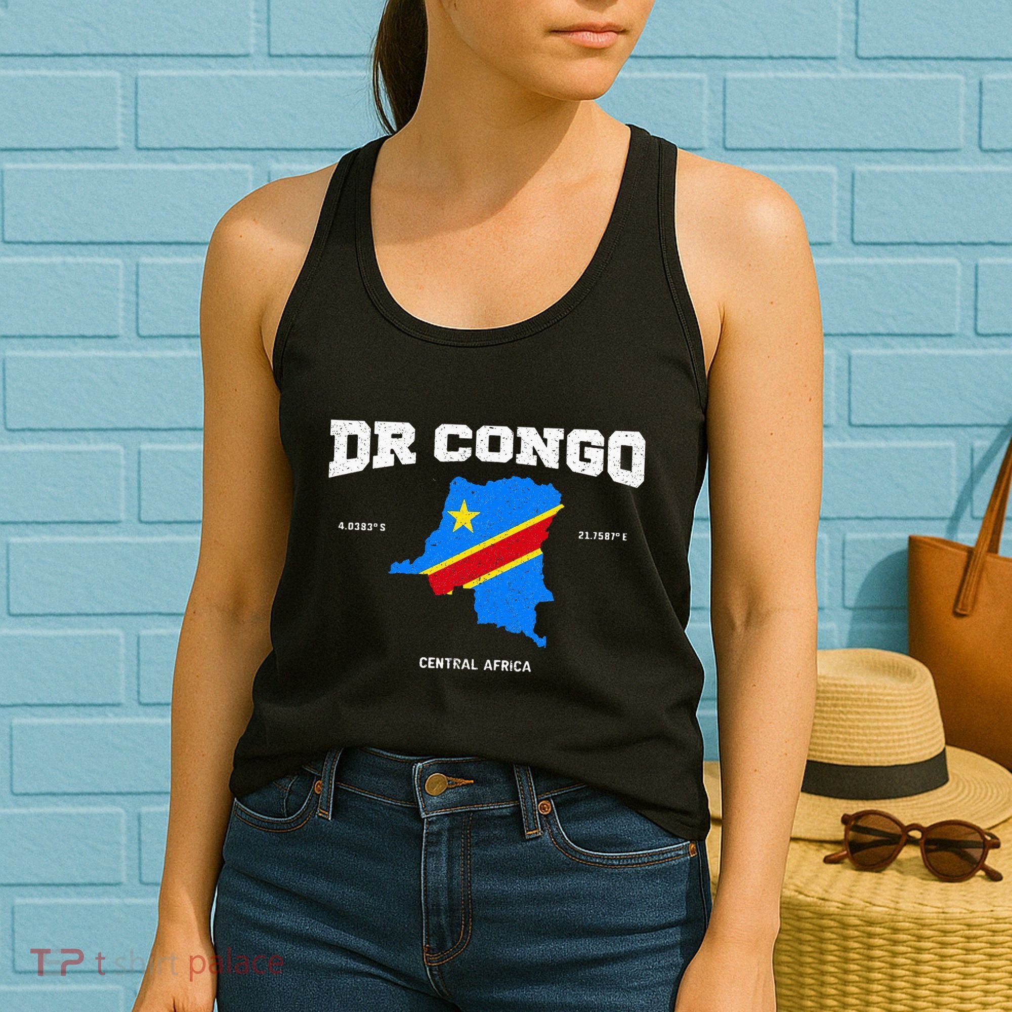 Congolese Flag And Map Dr. Congo Coordinates Women's Tank Top