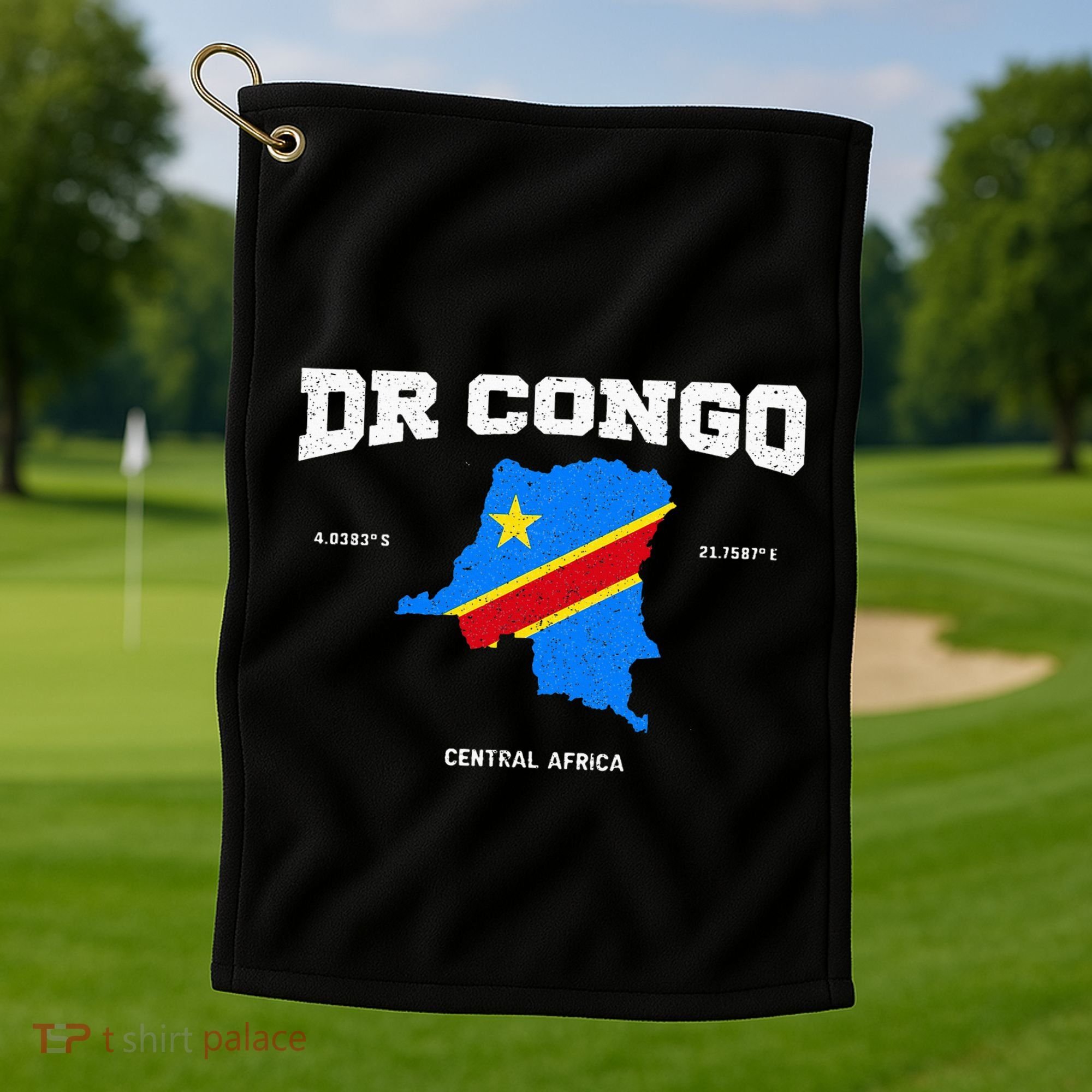 Congolese Flag And Map Dr. Congo Coordinates Golf Towel