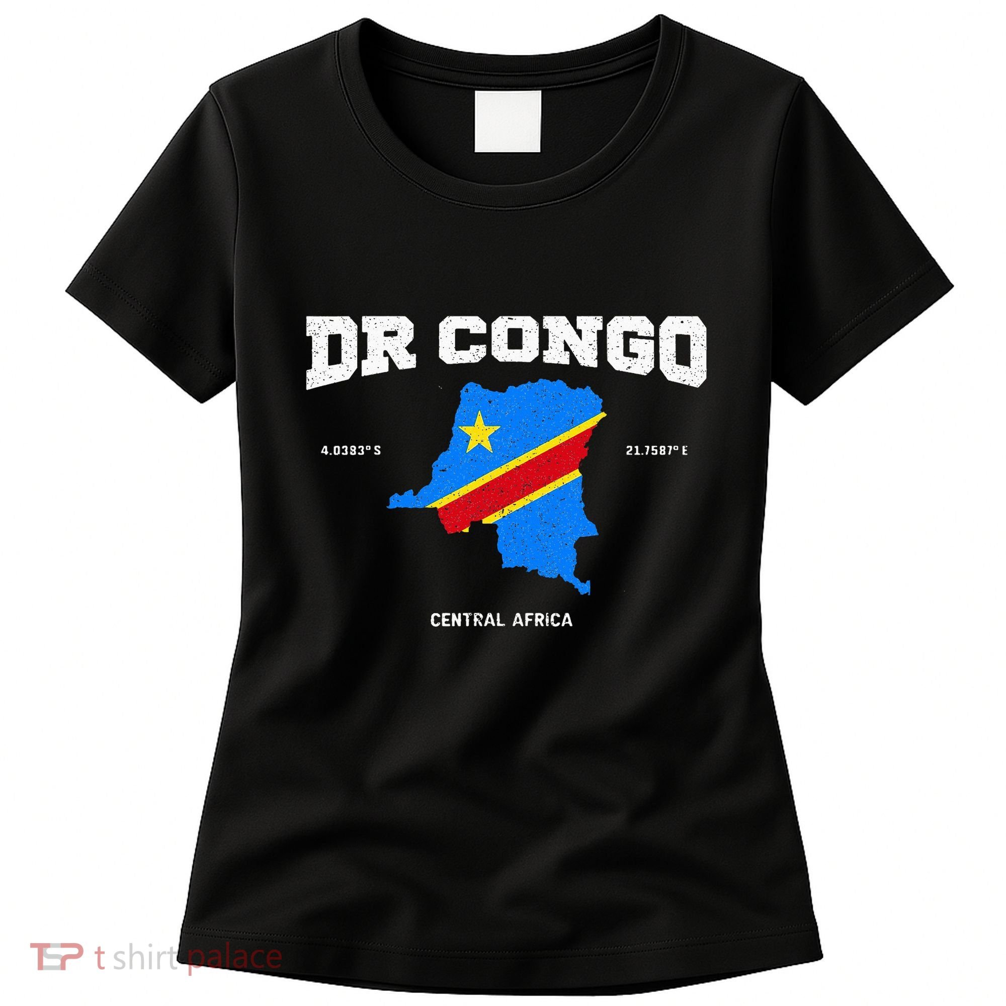 Congolese Flag And Map Dr. Congo Coordinates Women's T-Shirt