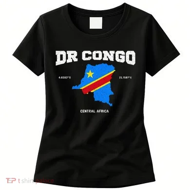 Congolese Flag And Map Dr. Congo Coordinates Women's T-Shirt