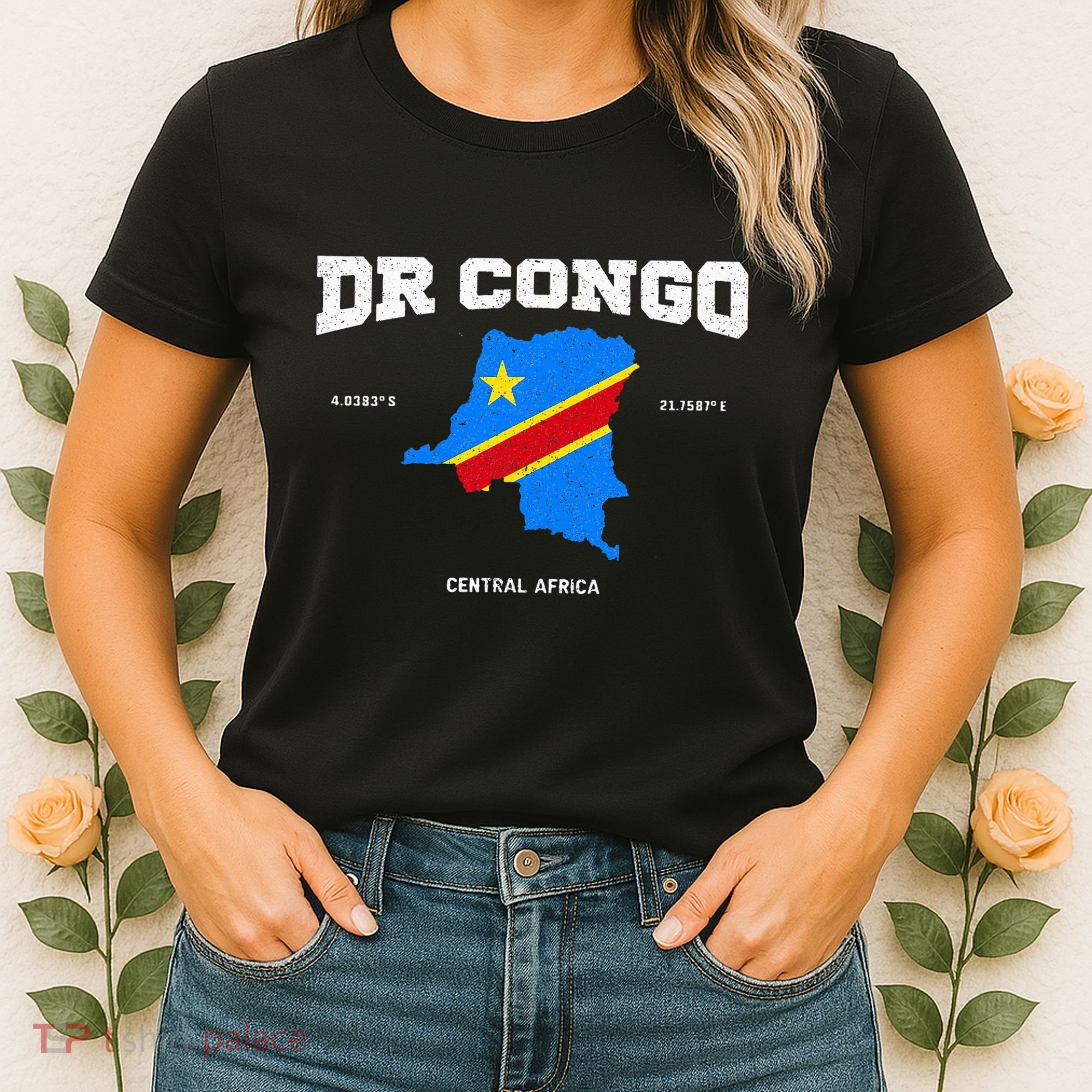 Congolese Flag And Map Dr. Congo Coordinates Women's T-Shirt