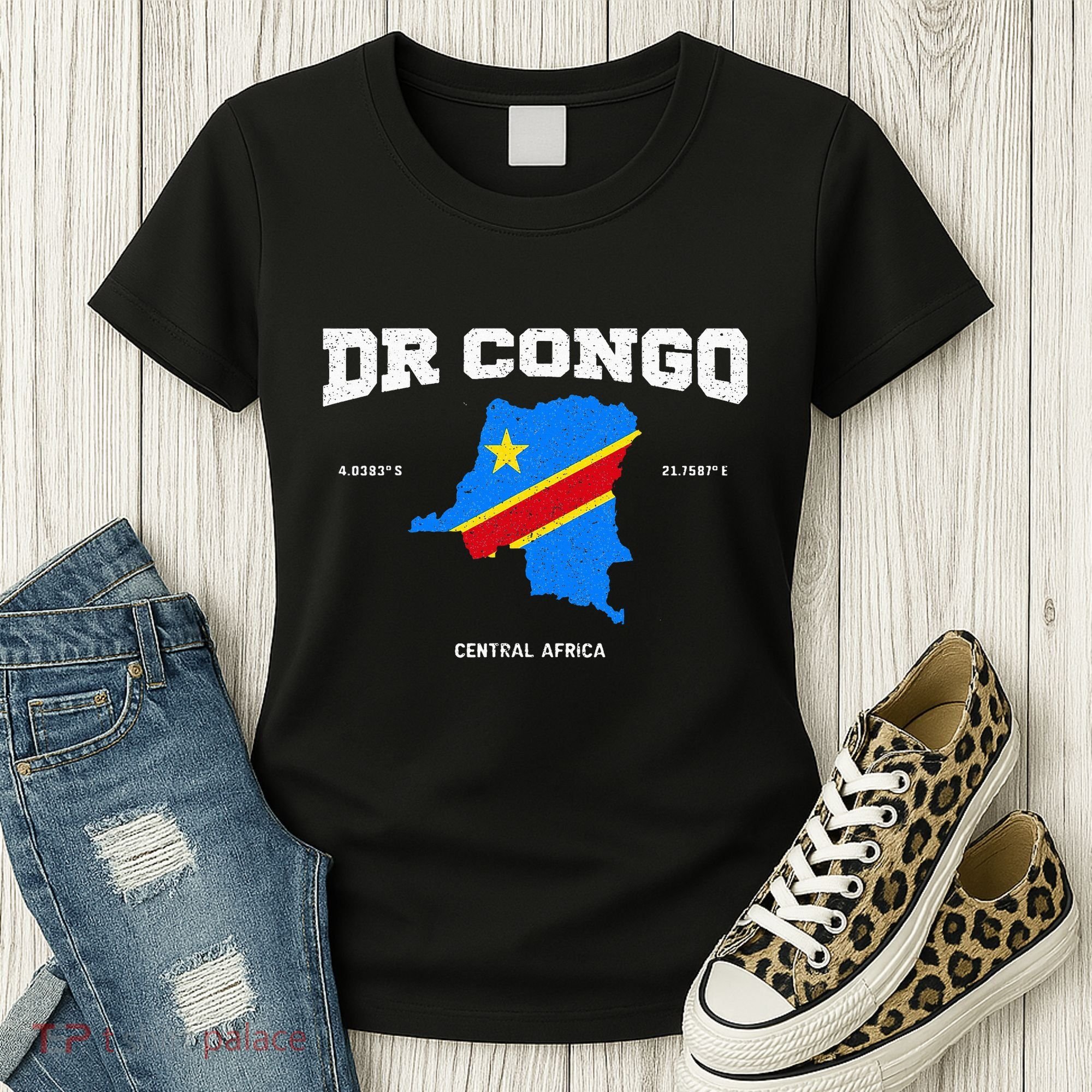 Congolese Flag And Map Dr. Congo Coordinates Women's T-Shirt