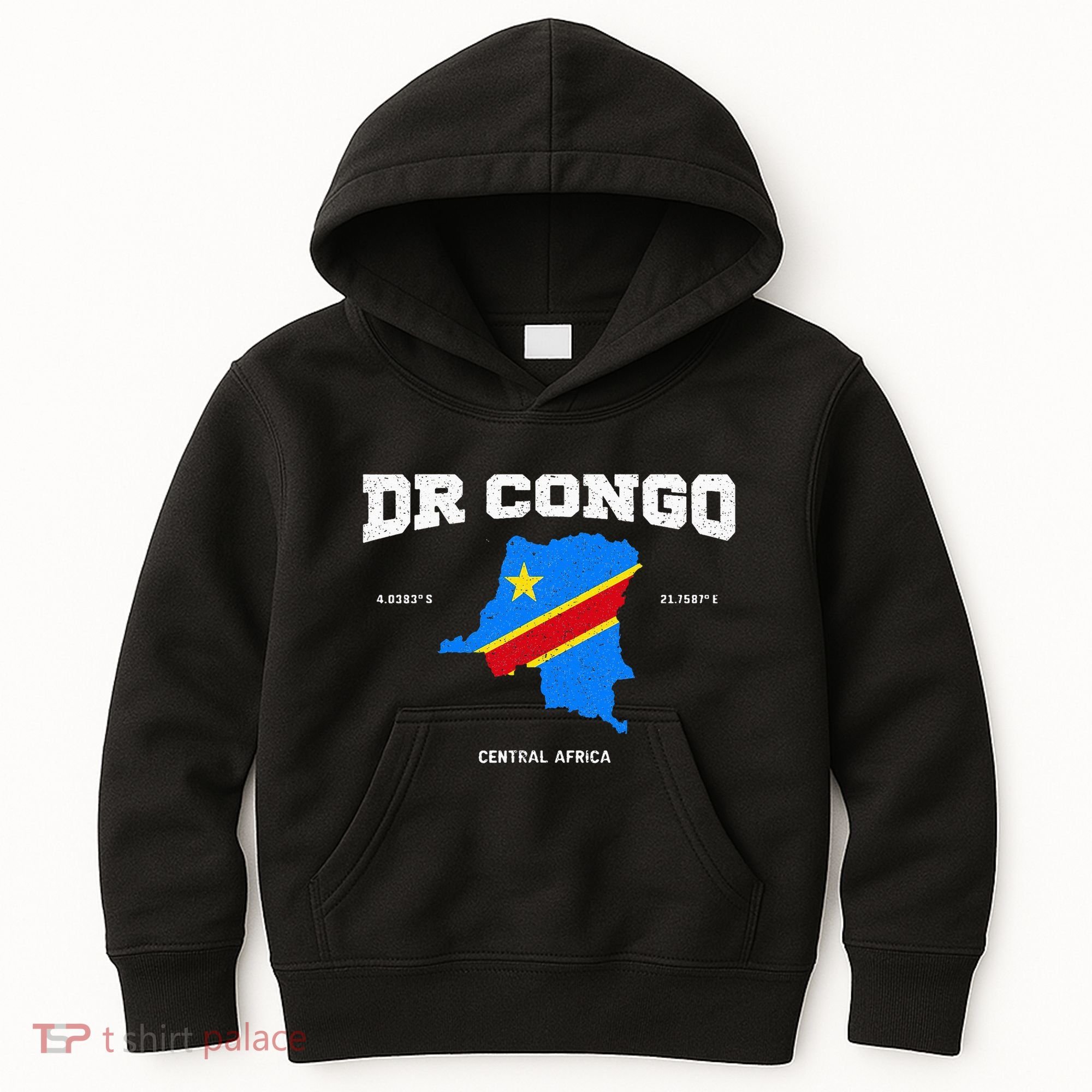 Congolese Flag And Map Dr. Congo Coordinates Kids Hoodie
