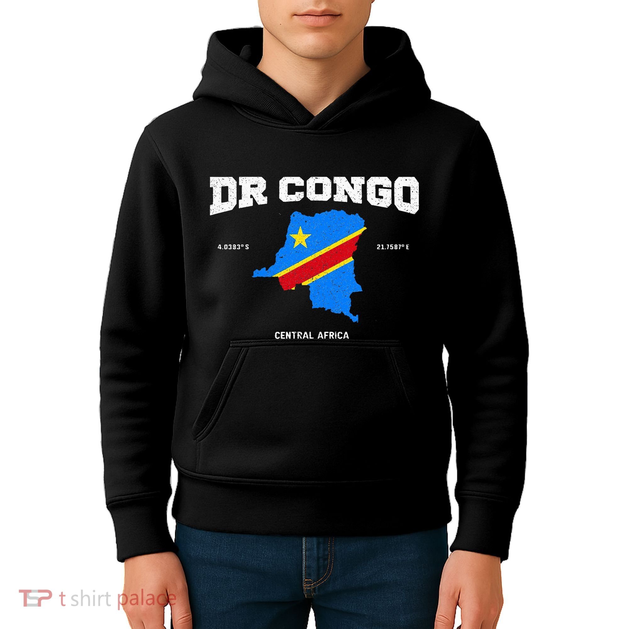 Congolese Flag And Map Dr. Congo Coordinates Kids Hoodie