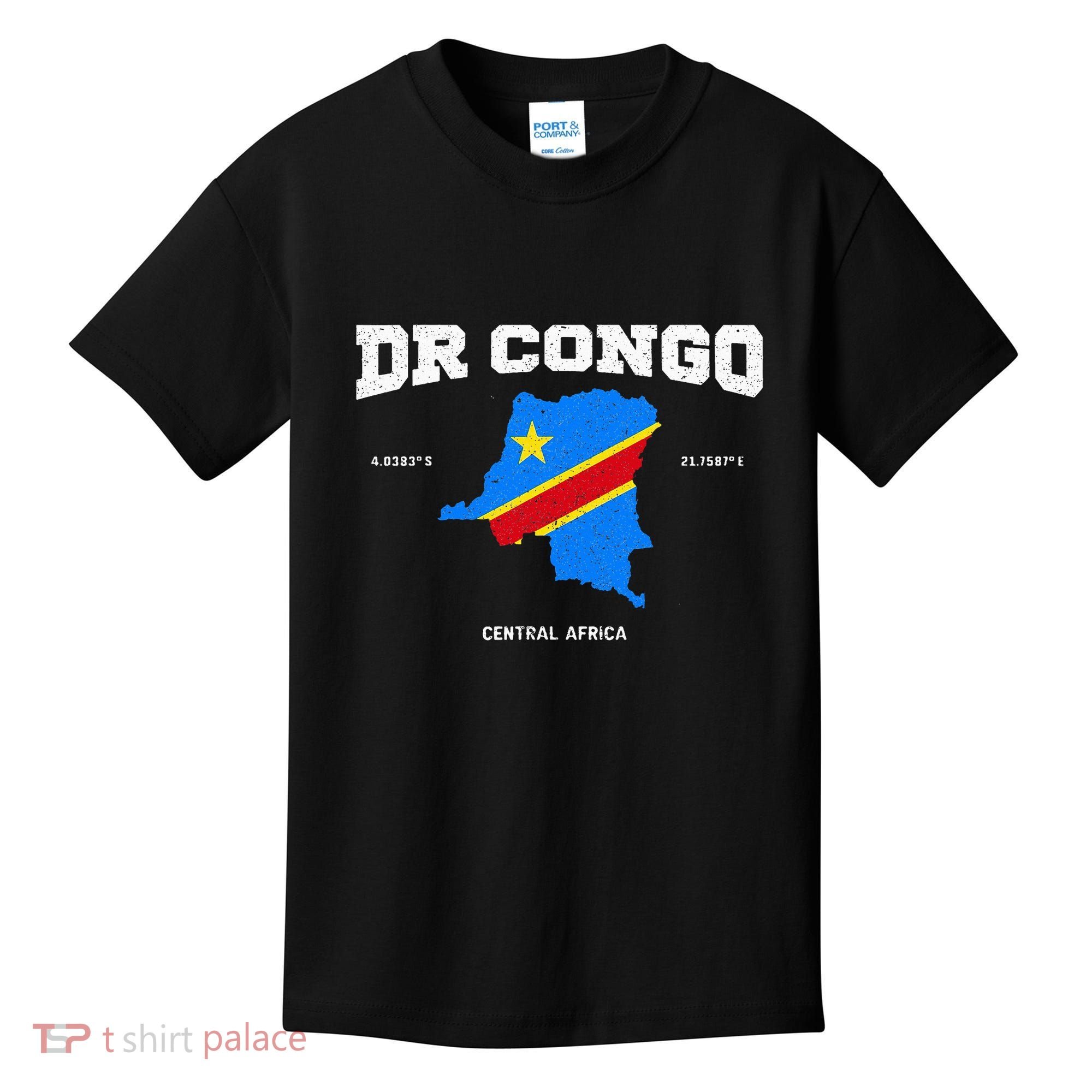 Congolese Flag And Map Dr. Congo Coordinates Kids T-Shirt