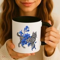 Cat Flower Art Cute Coffee Mug thumb 3