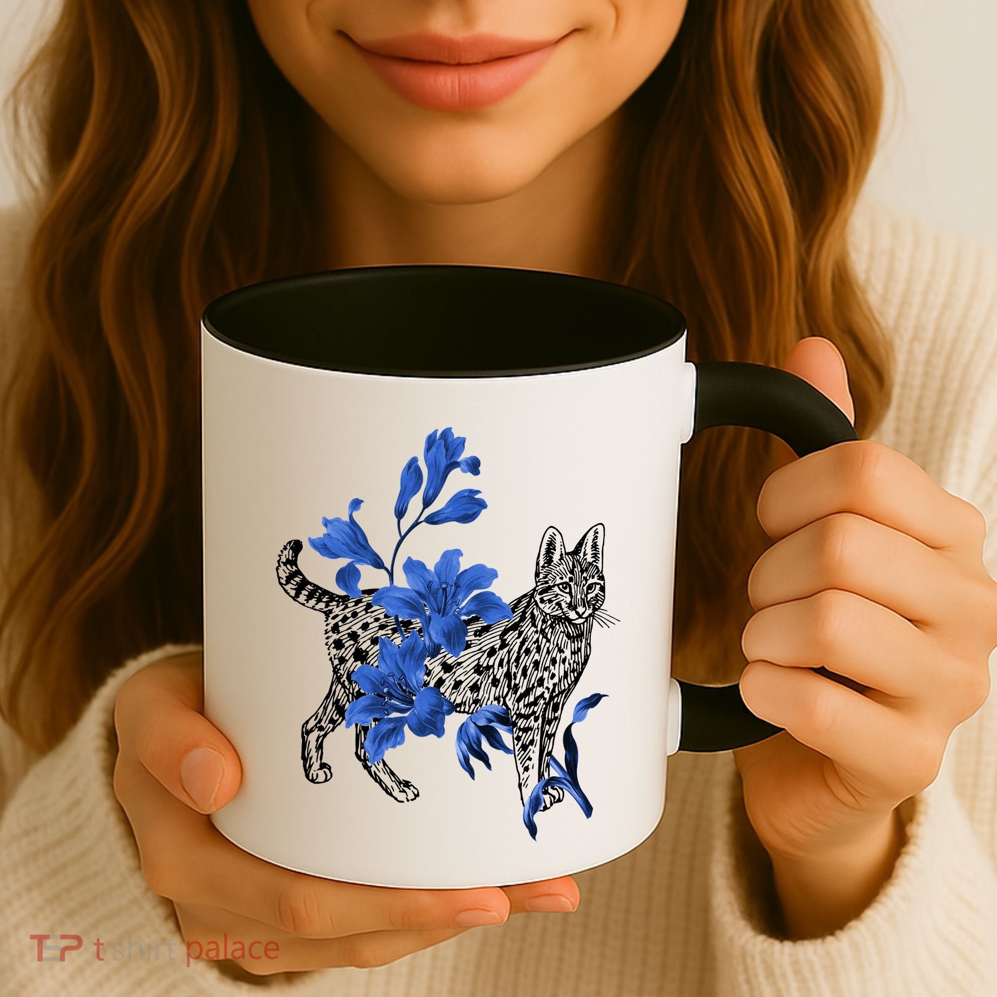 Cat Flower Art Cute Coffee Mug
